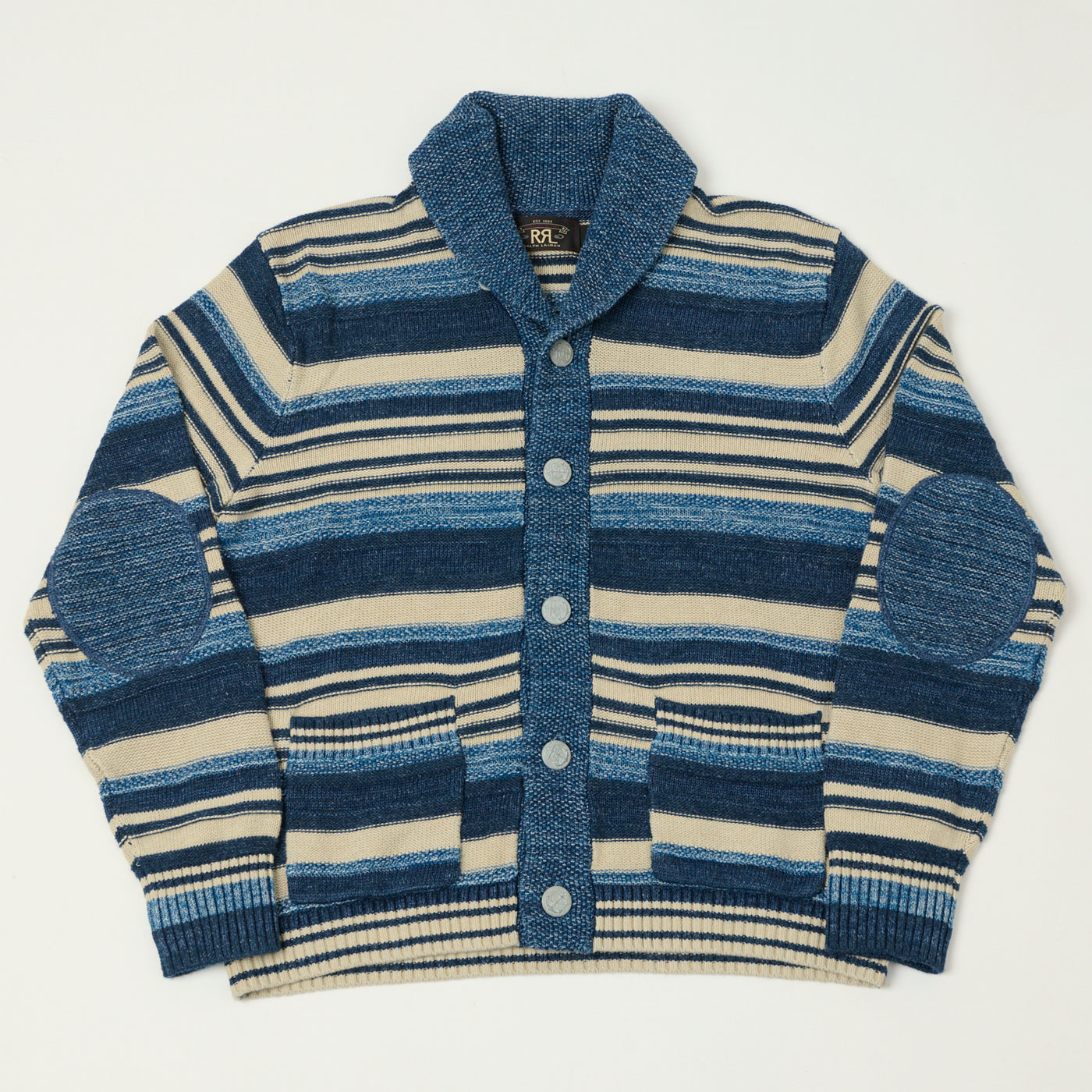 RRL Cotton-Linen Cardigan - Indigo Stripe