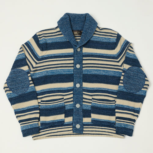 RRL Cotton-Linen Cardigan - Indigo Stripe