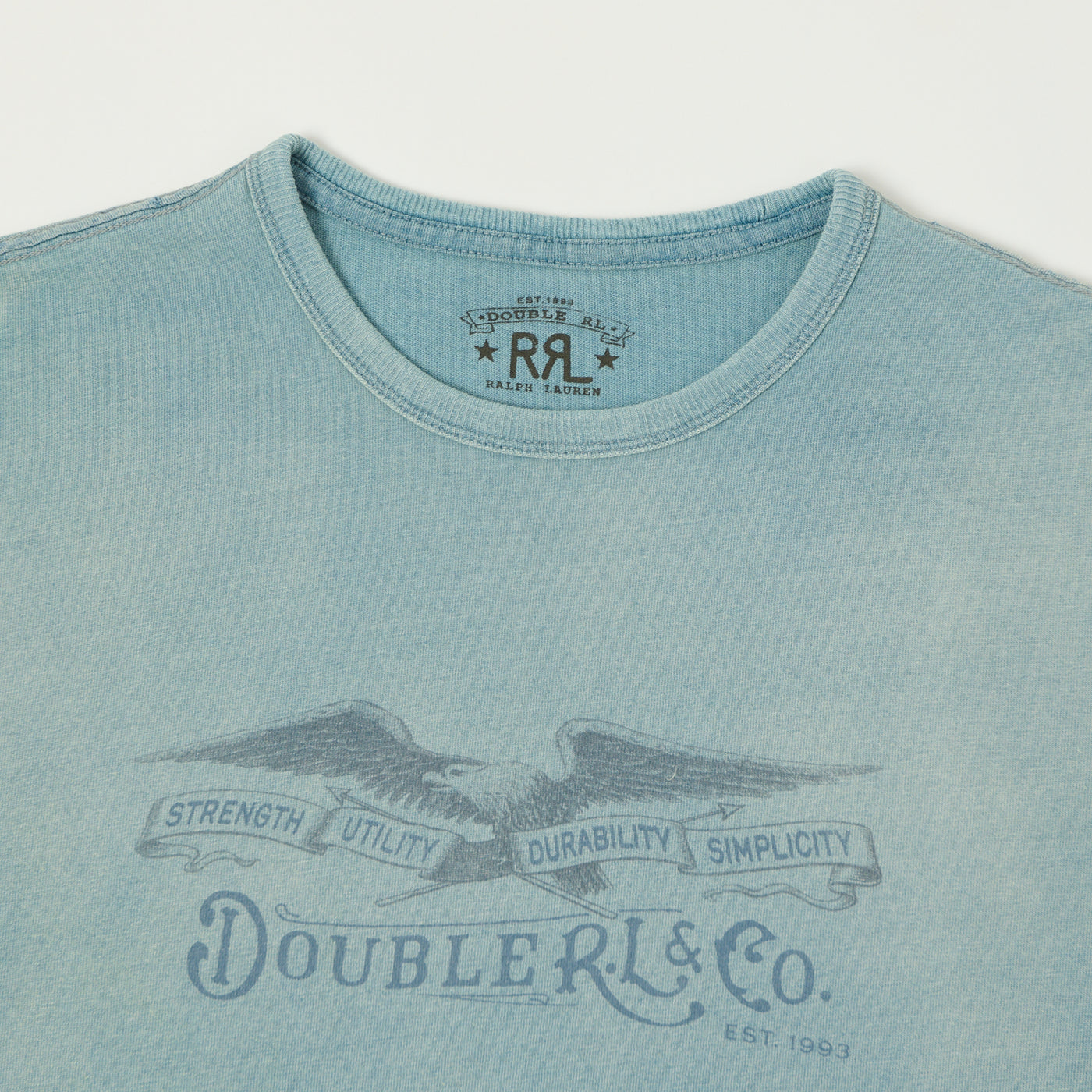 RRL Distressed Jersey Graphic T-Shirt - Washed Indigo