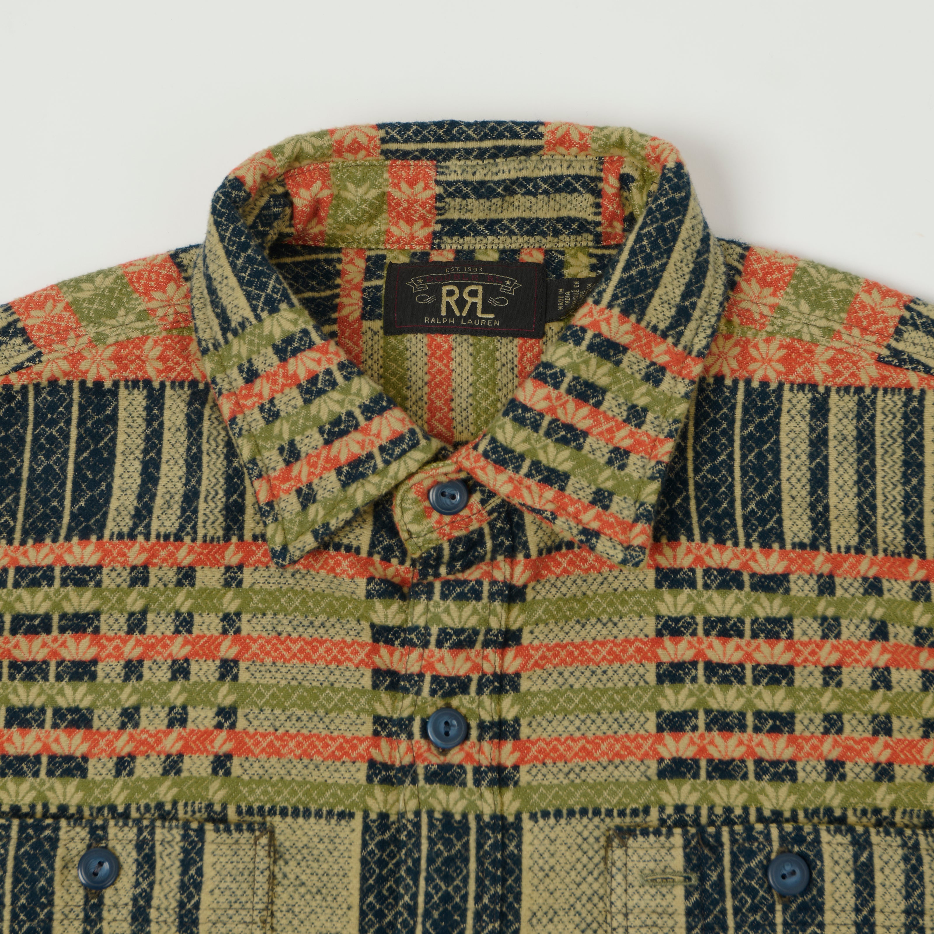 RRL 'Farewell' Jacquard Work Shirt - Orange/Navy