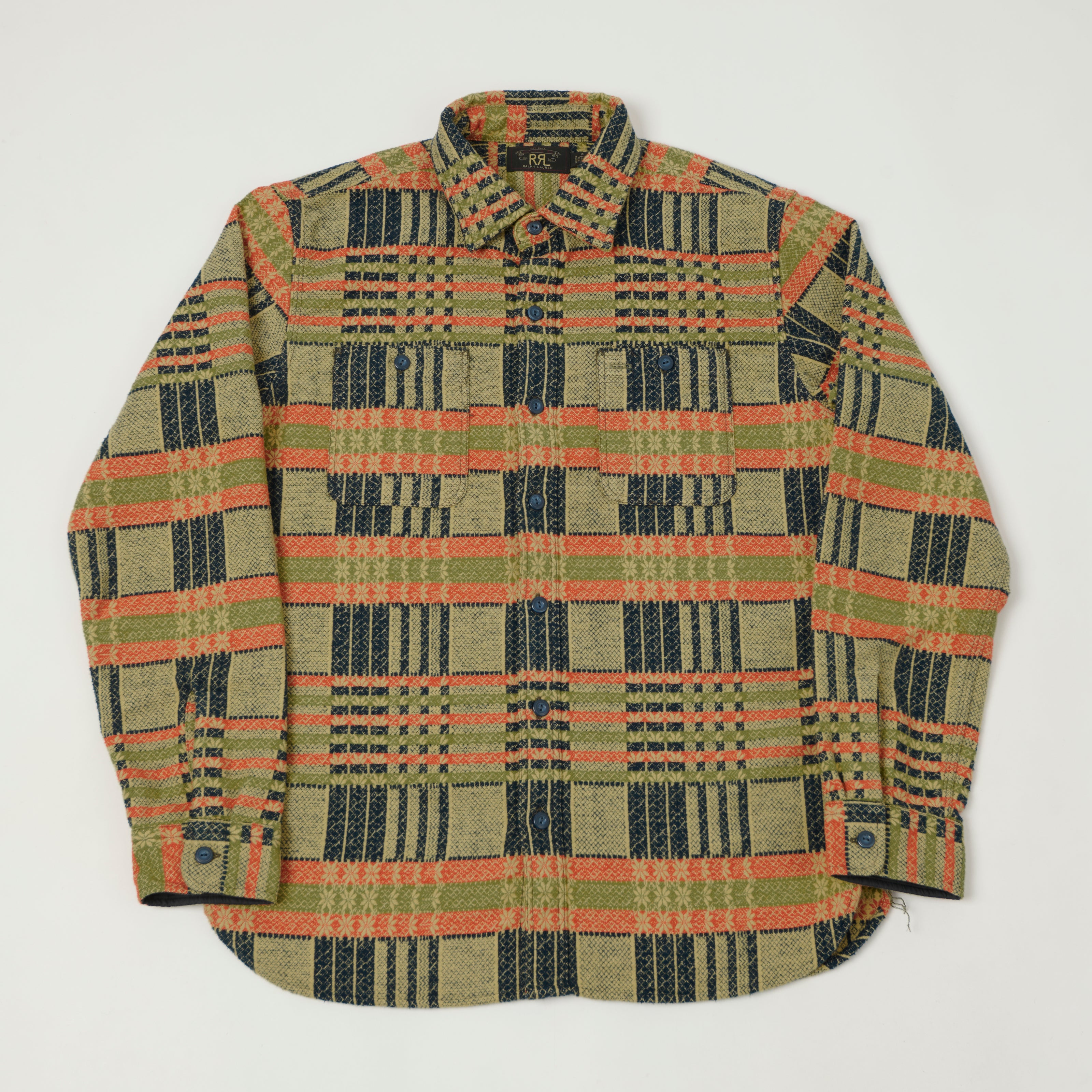 RRL 'Farewell' Jacquard Work Shirt - Orange/Navy