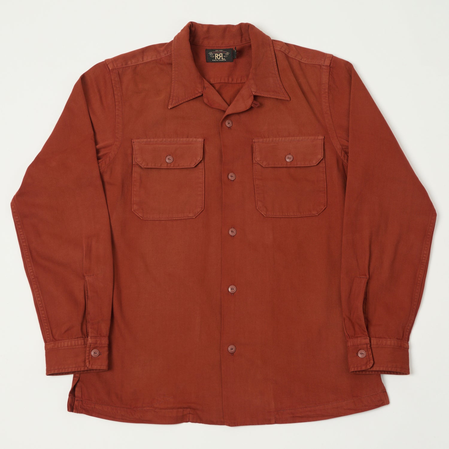 RRL Garment-Dyed Camp Collar Shirt - Brick