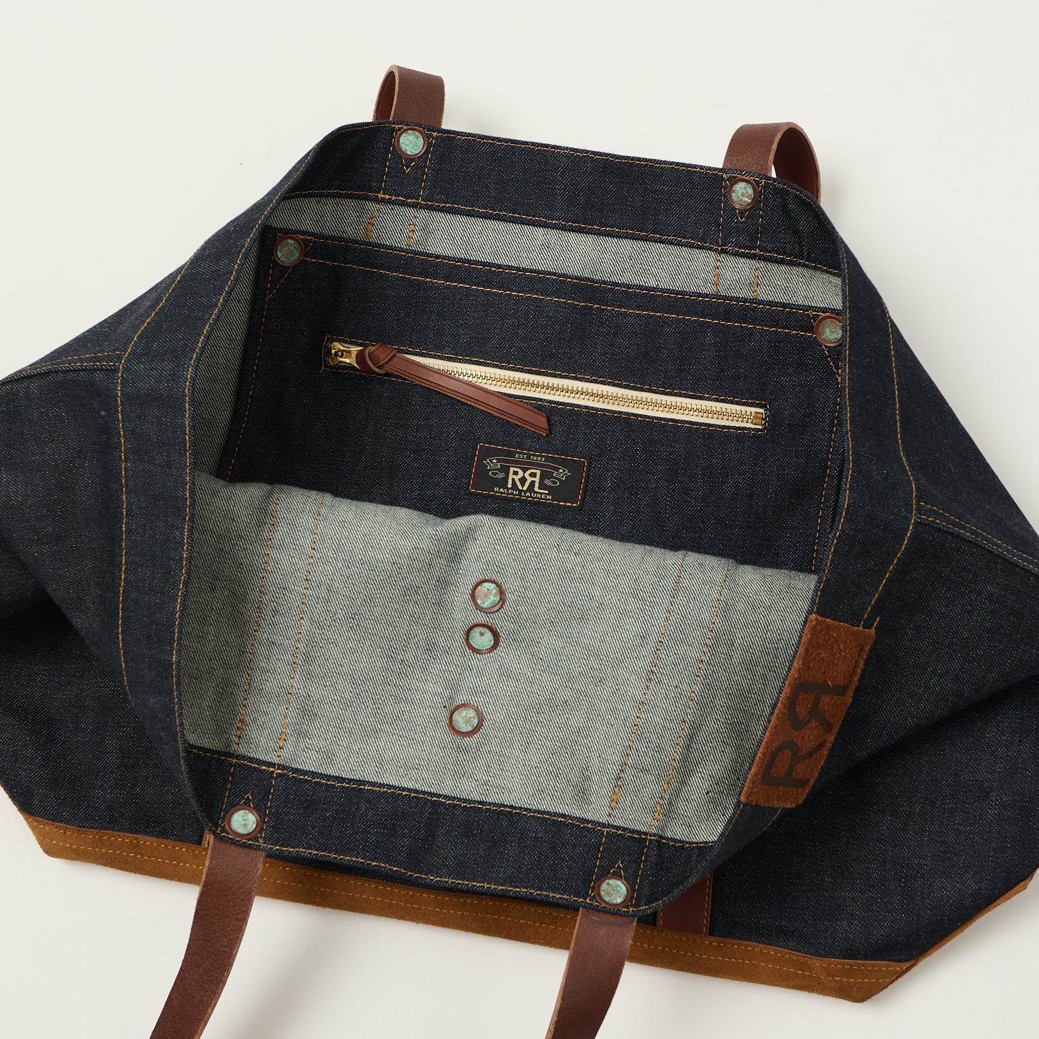 RRL Leather-Trim Denim Tote Bag - Indigo