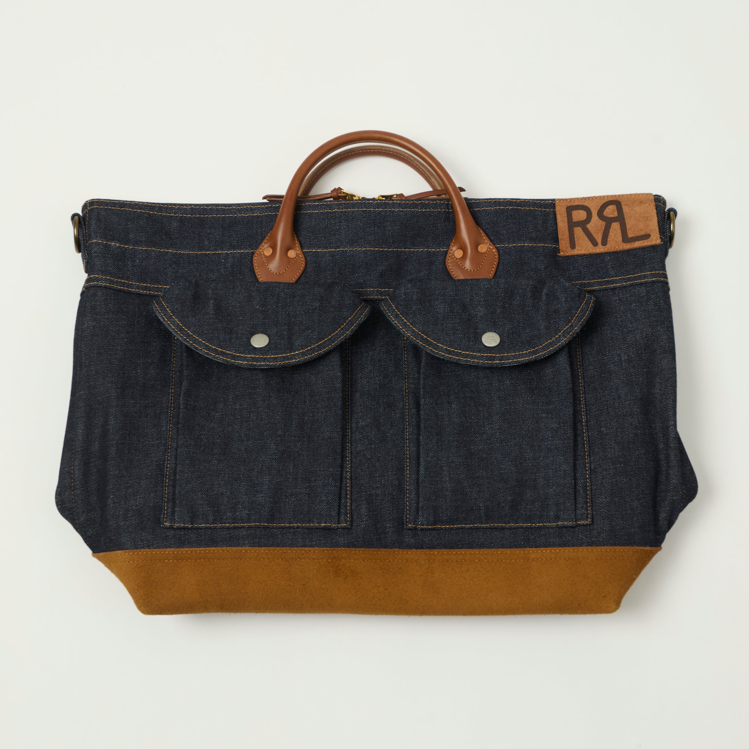 RRL Leather-Trim Denim Day Bag - Indigo