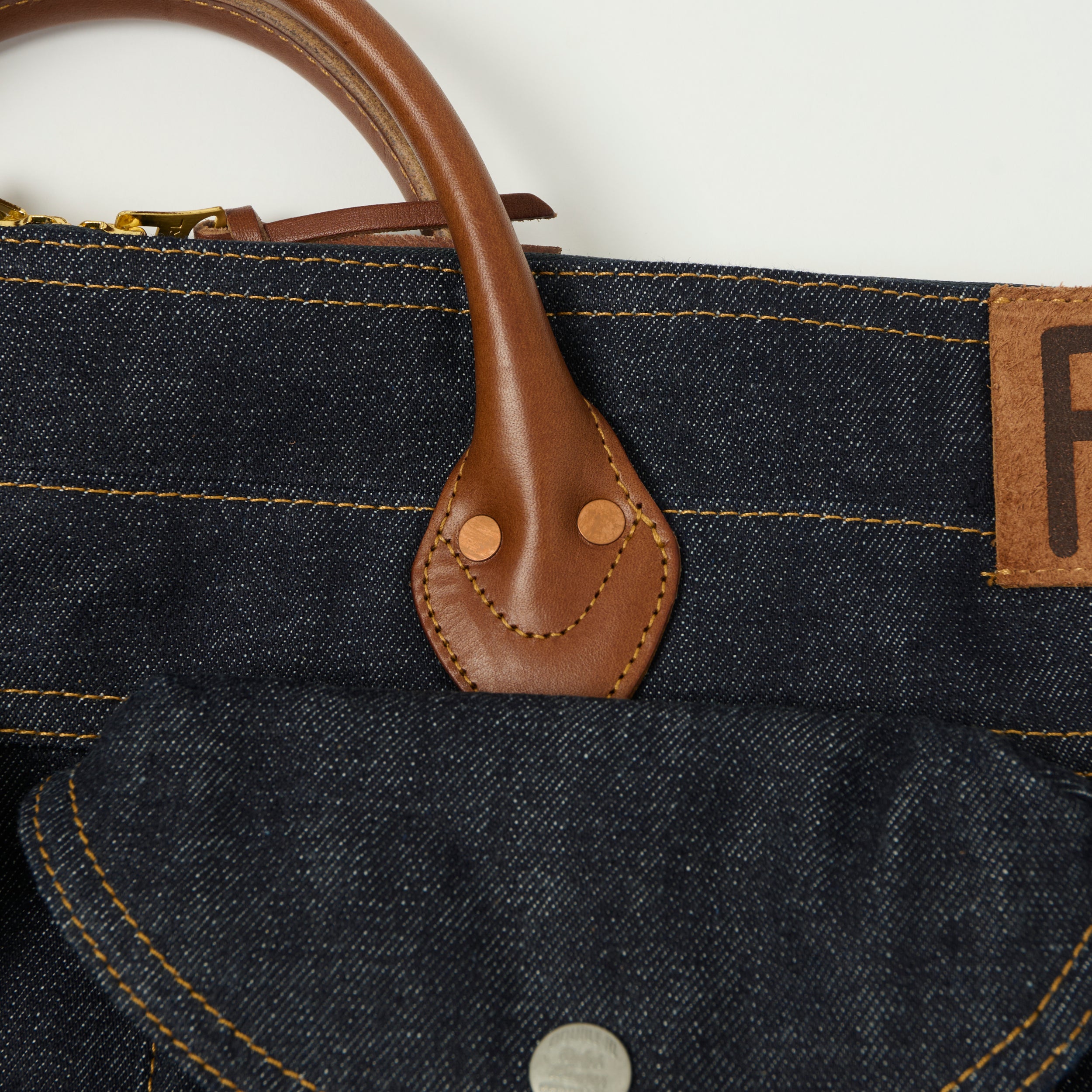 RRL Leather-Trim Denim Day Bag - Indigo