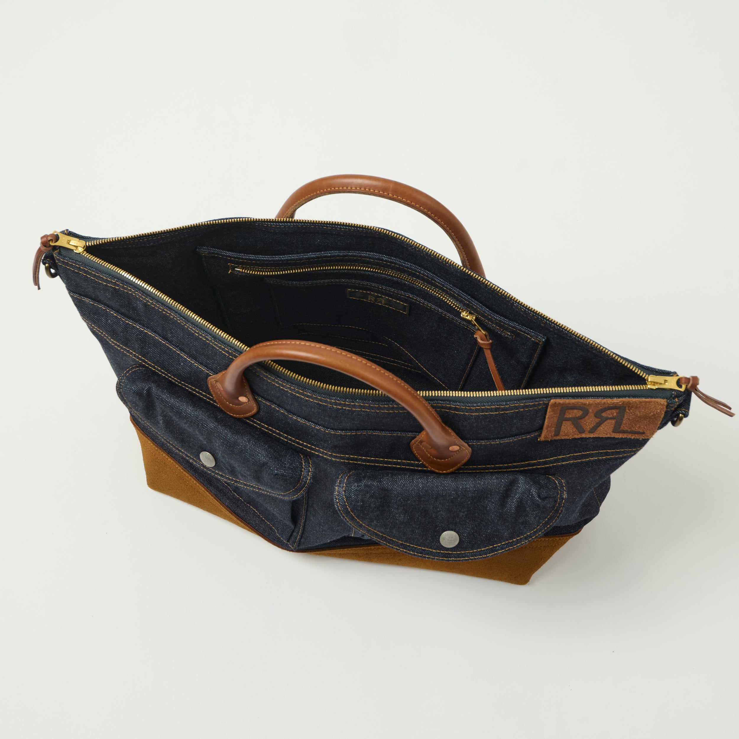 RRL Leather-Trim Denim Day Bag - Indigo