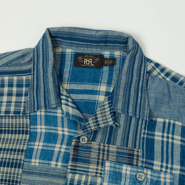 RRL Indigo Patchwork Camp Shirt - Indigo Patchwork