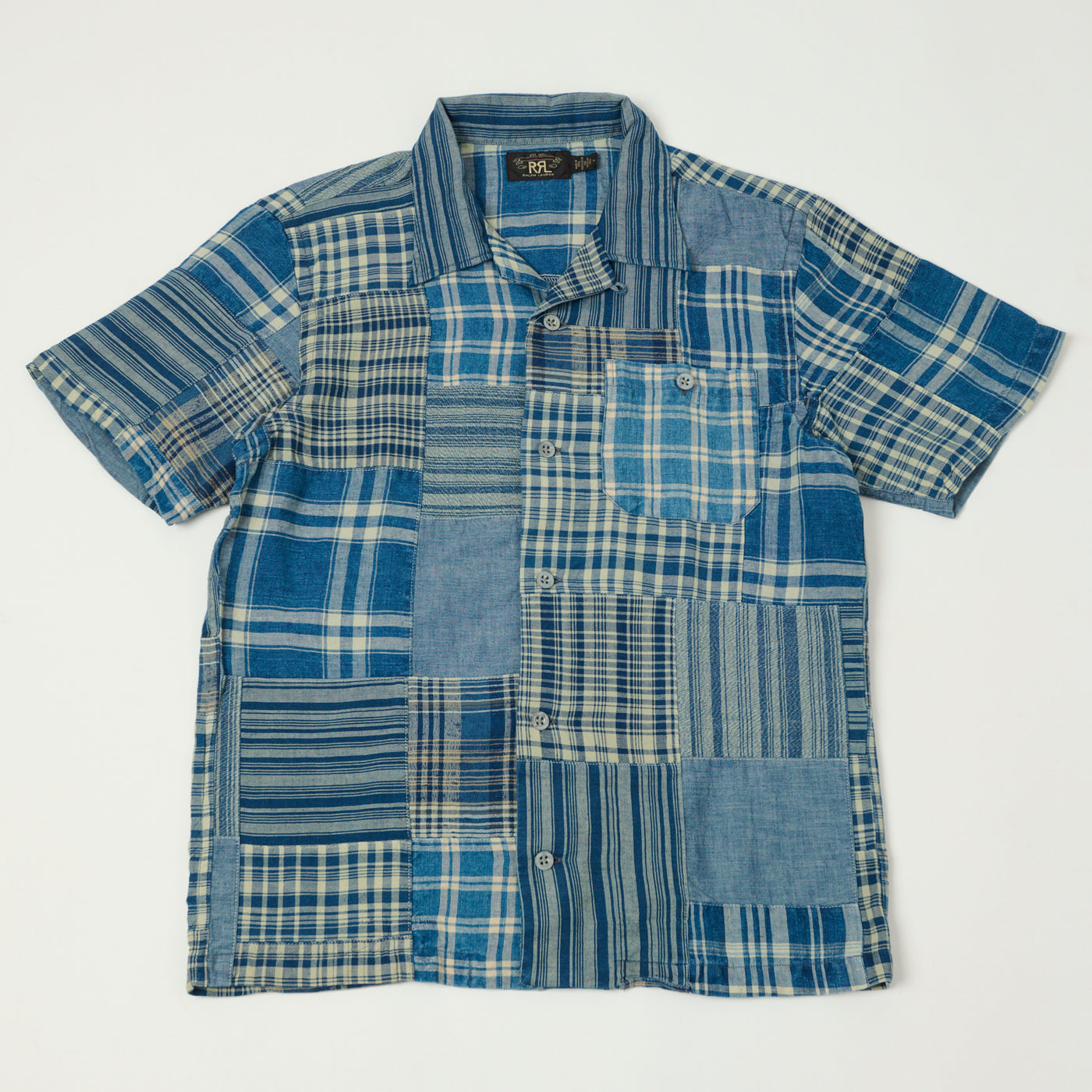 RRL Patchwork Camp Collar Shirt - Indigo