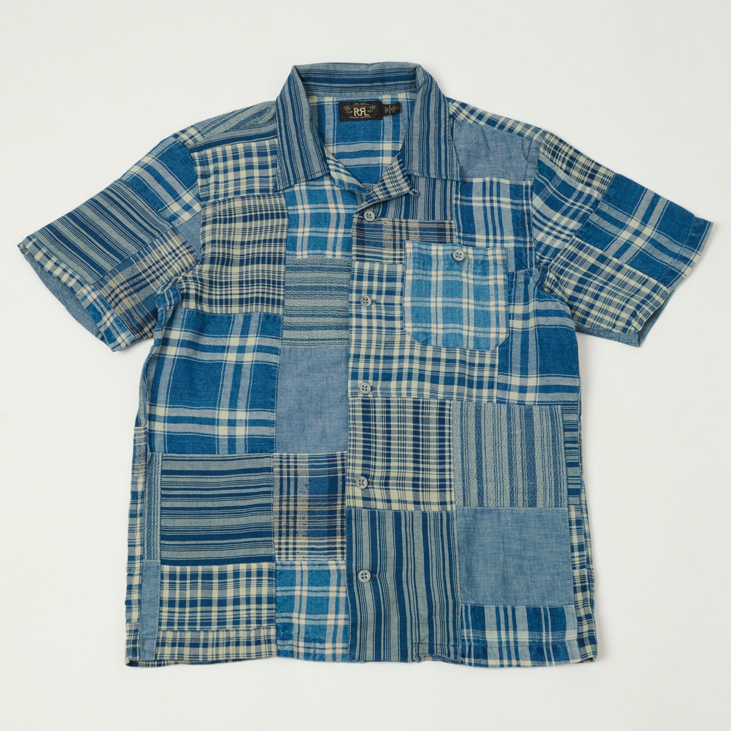 RRL Patchwork Camp Collar Shirt - Indigo