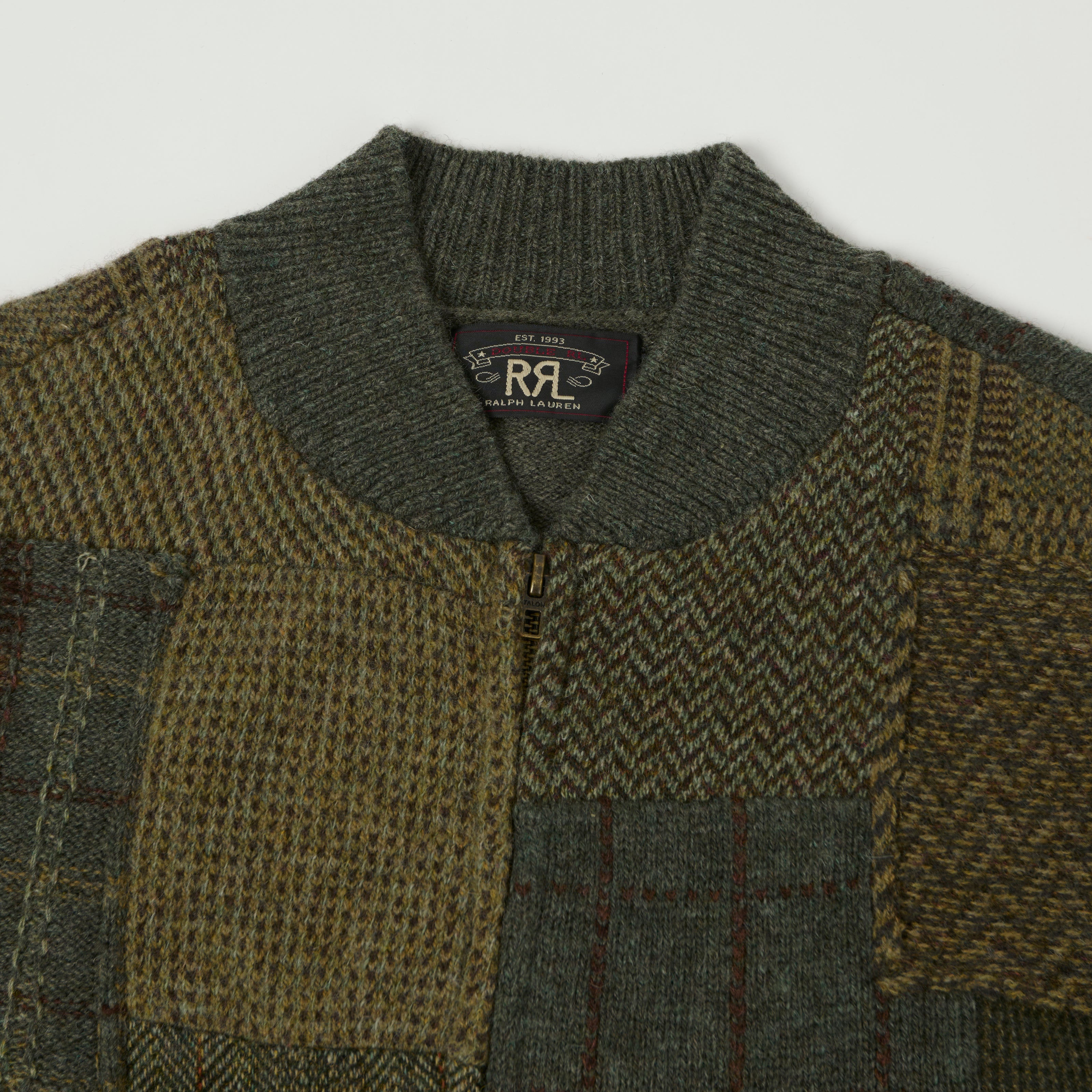 RRL Full Zip Patchwork Sweater - Farm Olive – SON OF A STAG