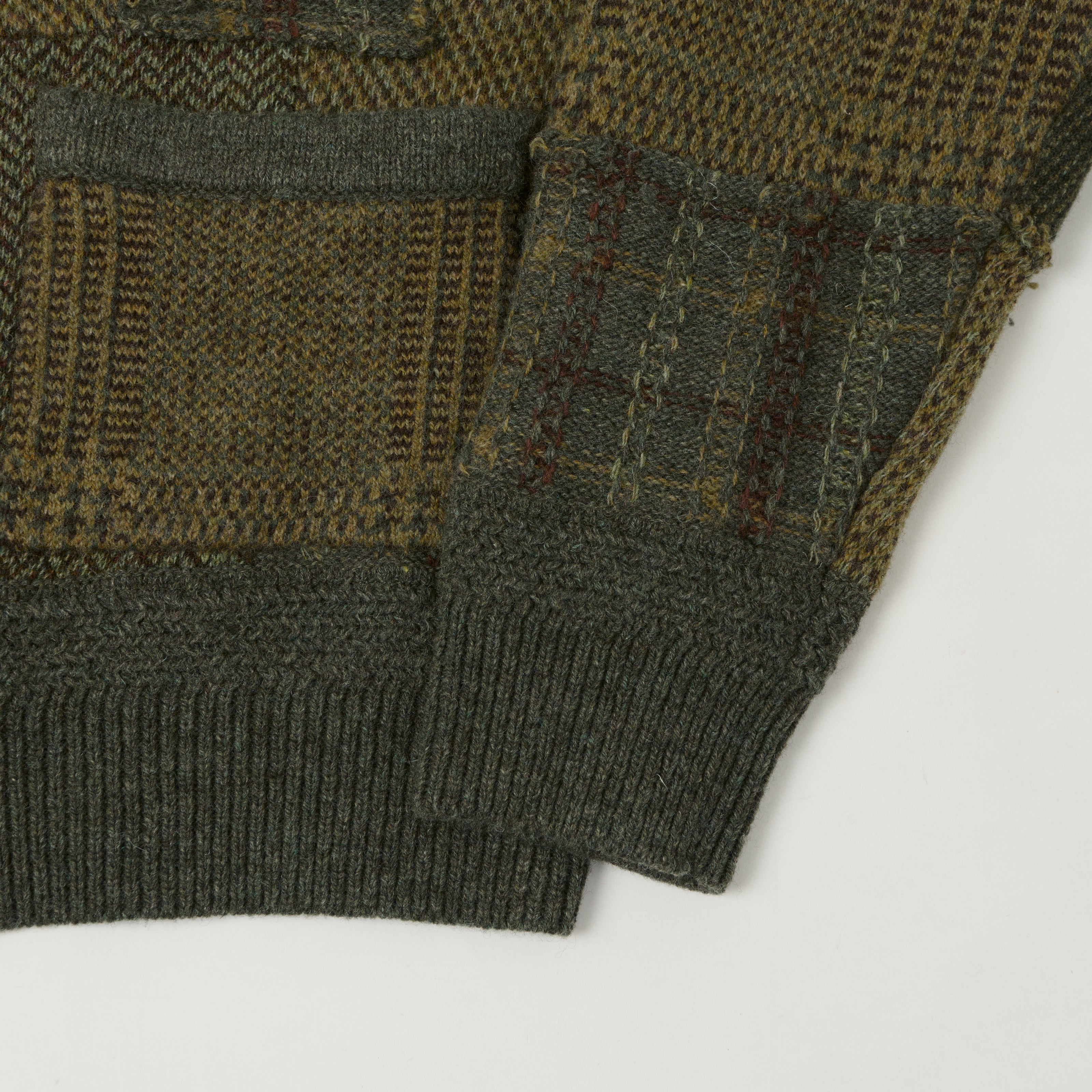 RRL Full Zip Patchwork Sweater - Farm Olive