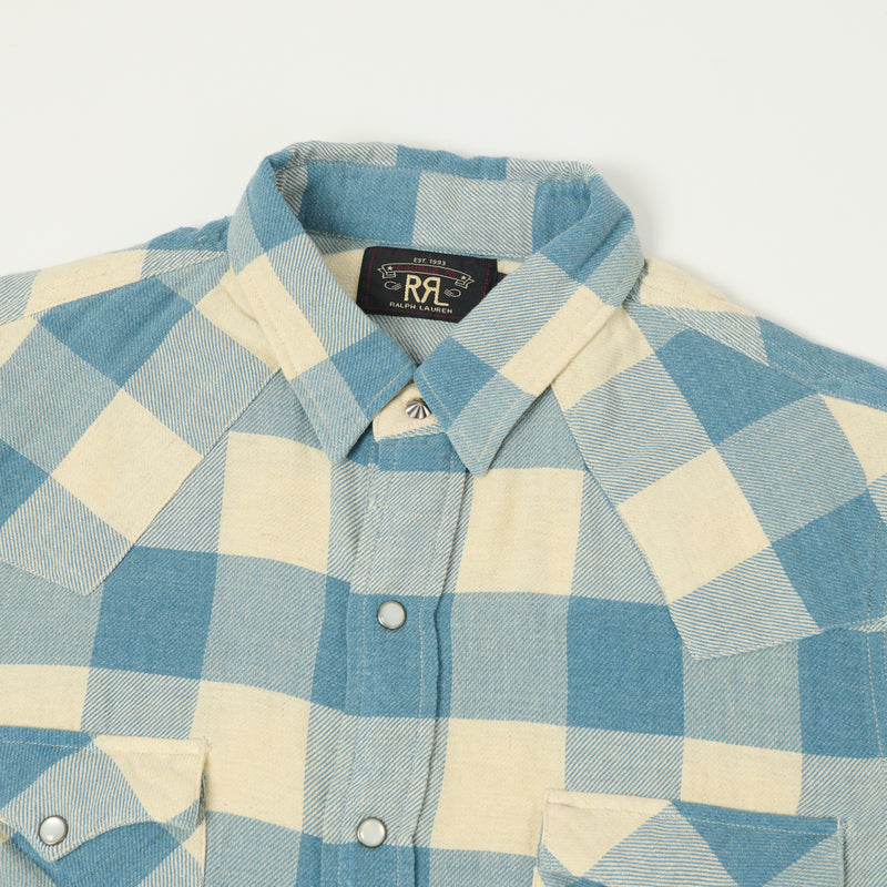 Slim Fit Plaid Twill Western Shirt Indigo Cream