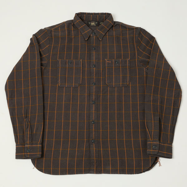 RRL Plaid Twill Workshirt - Plum/Orange