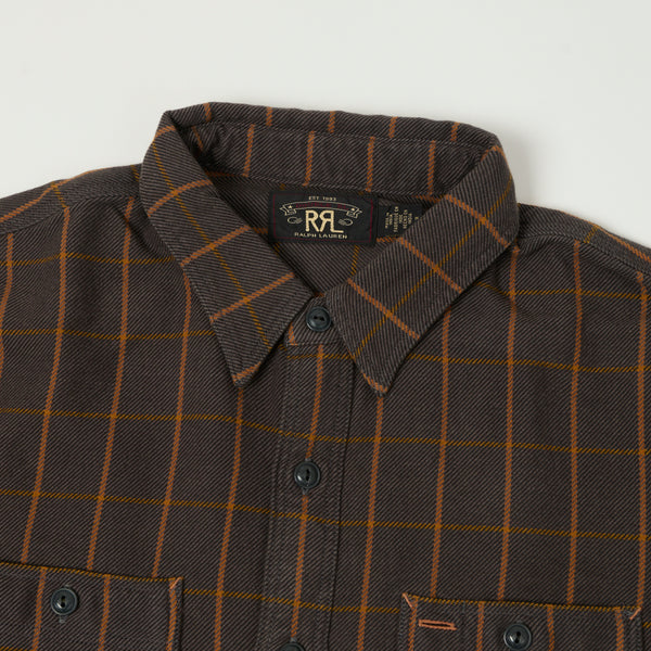 RRL Plaid Twill Workshirt - Plum/Orange