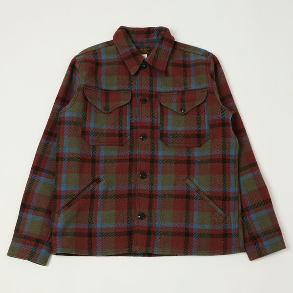 RRL Plaid Wool Twill Shirt Jacket - Maroon Plaid