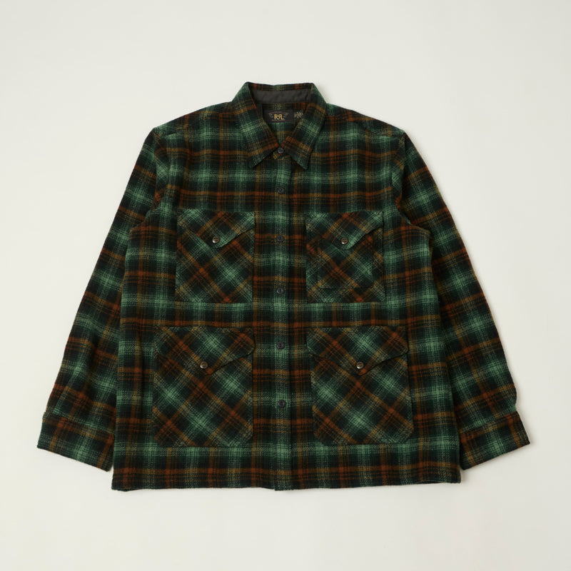 RRL Wool Twill Plaid Overshirt - Green