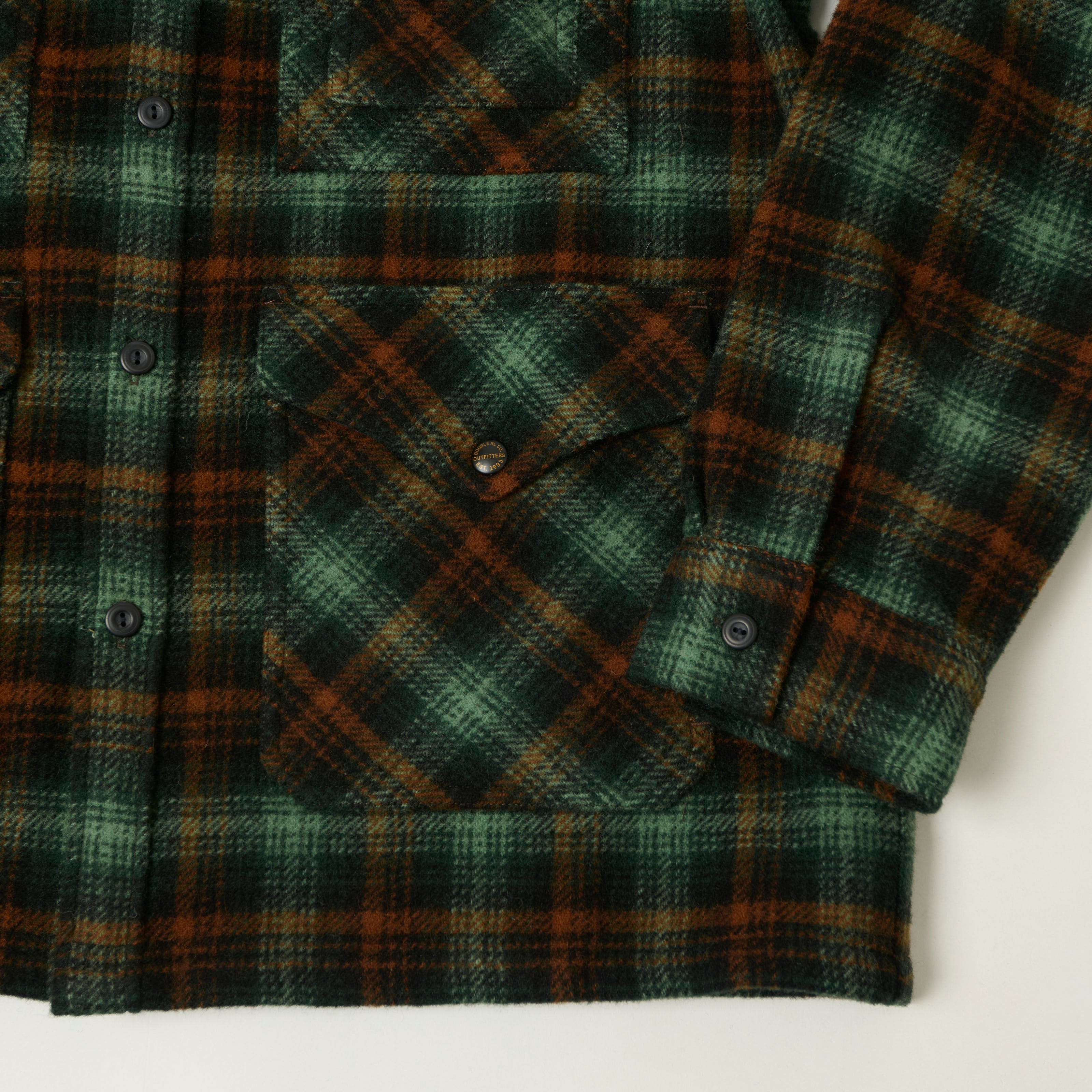 RRL Wool Twill Plaid Overshirt - Green