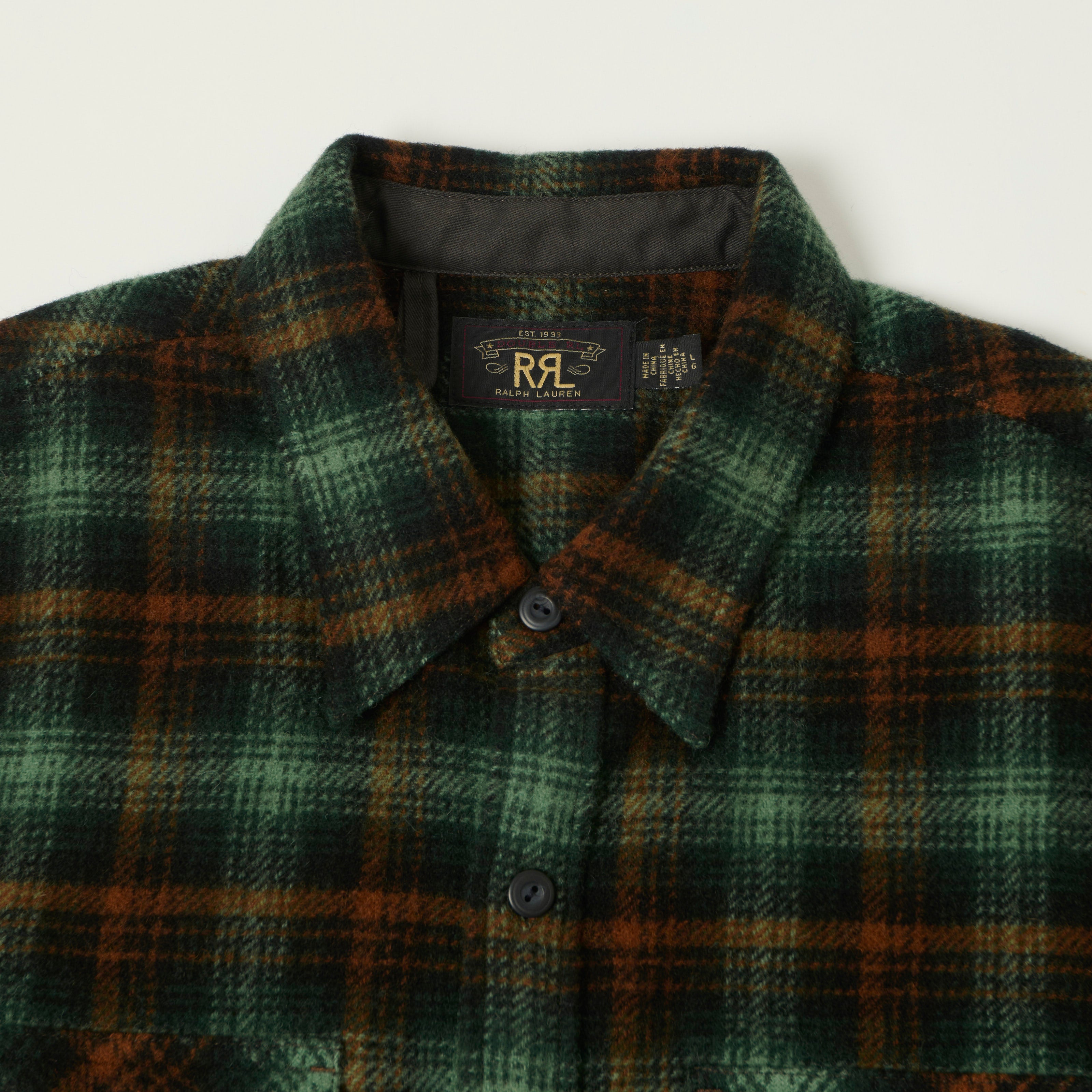 RRL Wool Twill Plaid Overshirt - Green