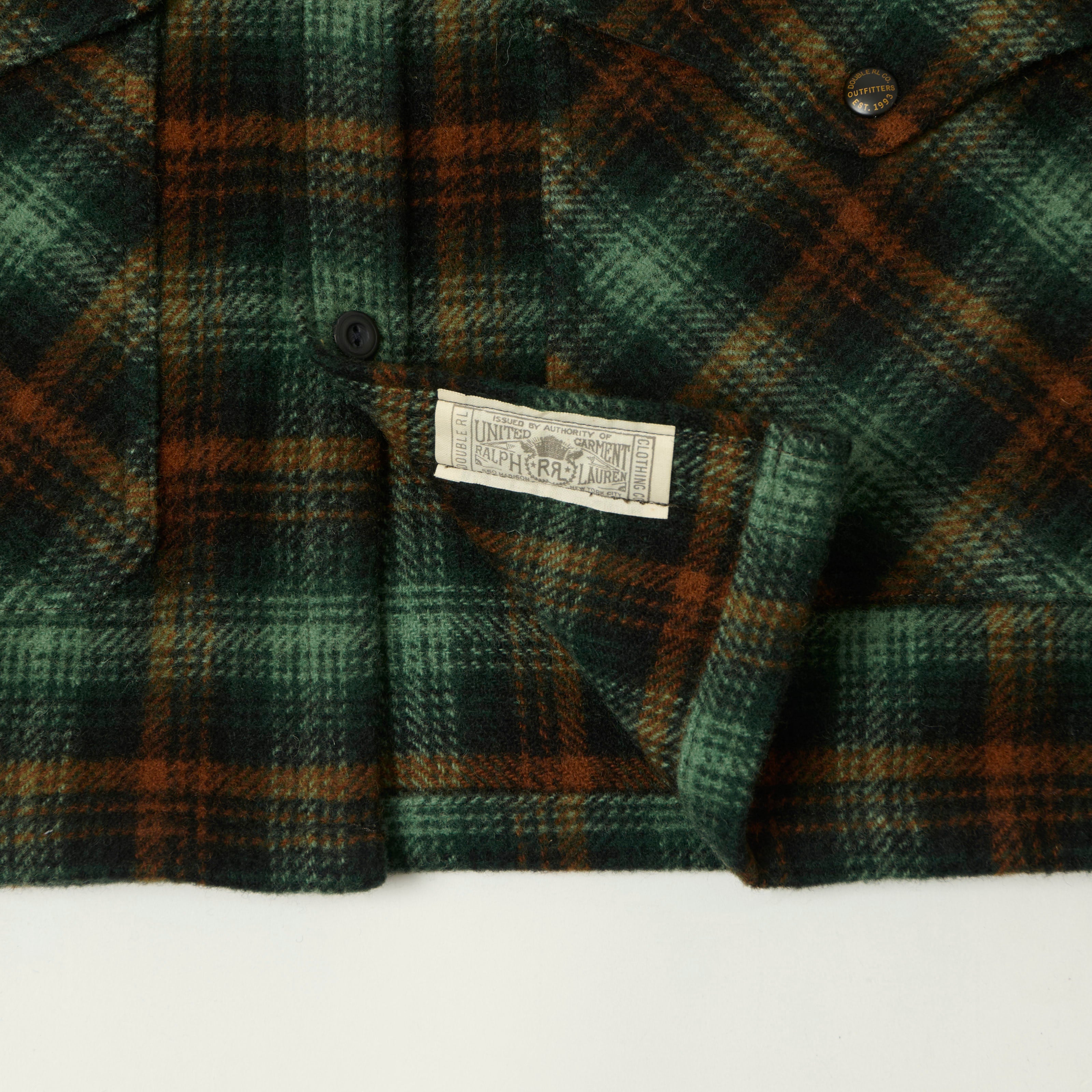 RRL Wool Twill Plaid Overshirt - Green