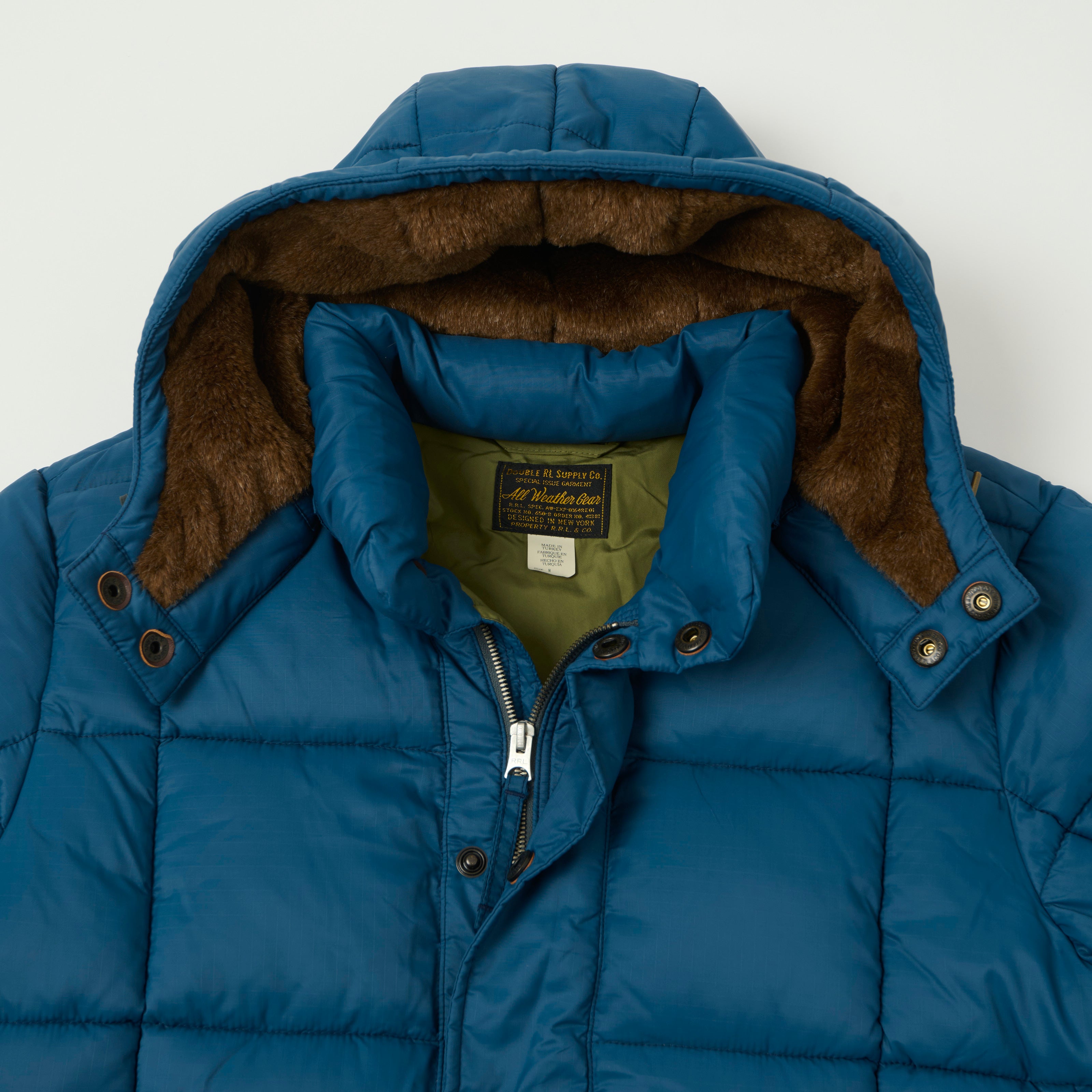 RRL Quilted Ripstop Hooded Puffer Jacket - Vintage Blue