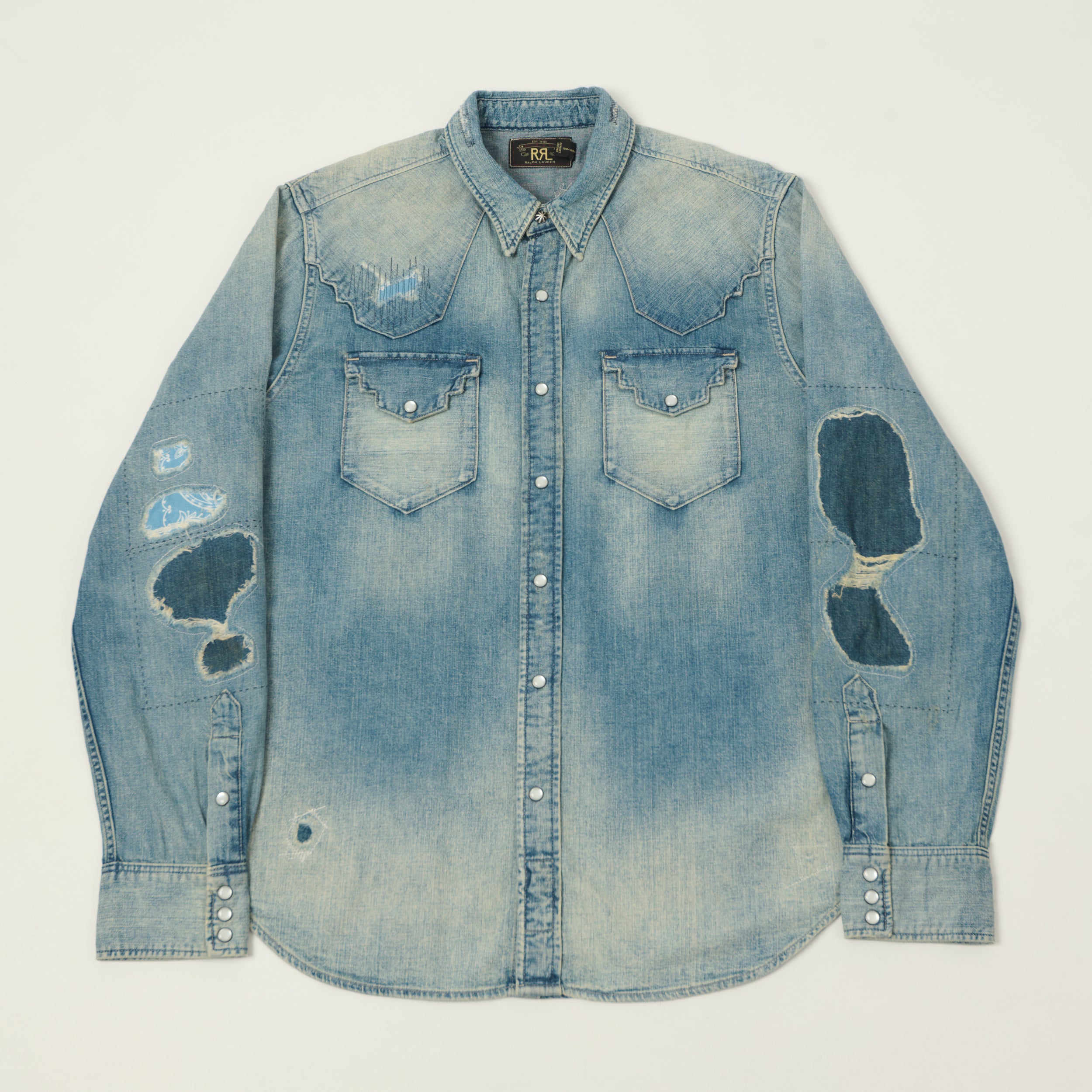 RRL Slim Fit 'Repaired' Denim Western Shirt - Addington Wash – SON