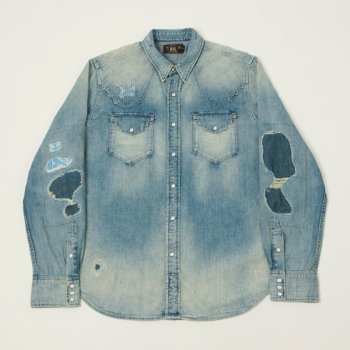 RRL Slim Fit 'Repaired' Denim Western Shirt - Addington Wash