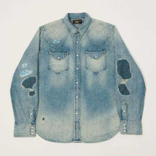 RRL Slim Fit 'Repaired' Denim Western Shirt - Addington Wash