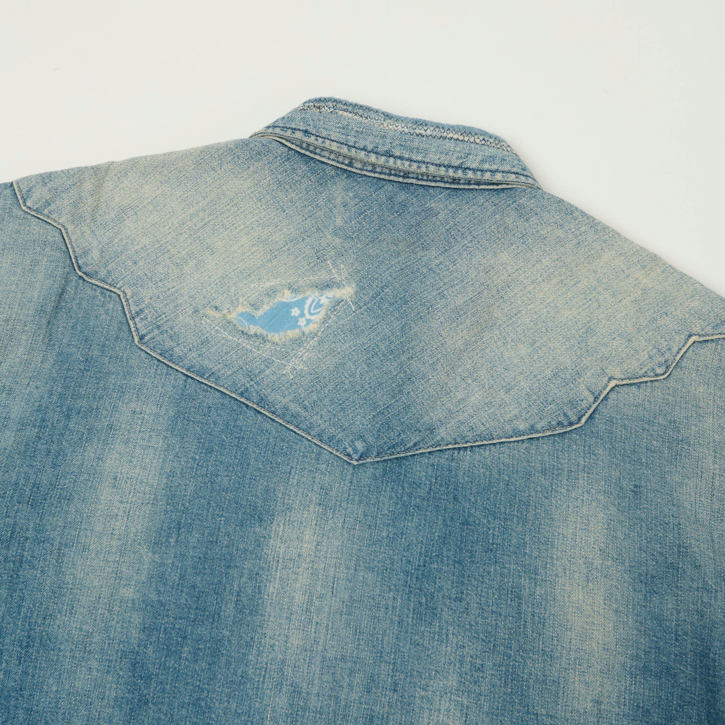 RRL Slim Fit 'Repaired' Denim Western Shirt - Addington Wash