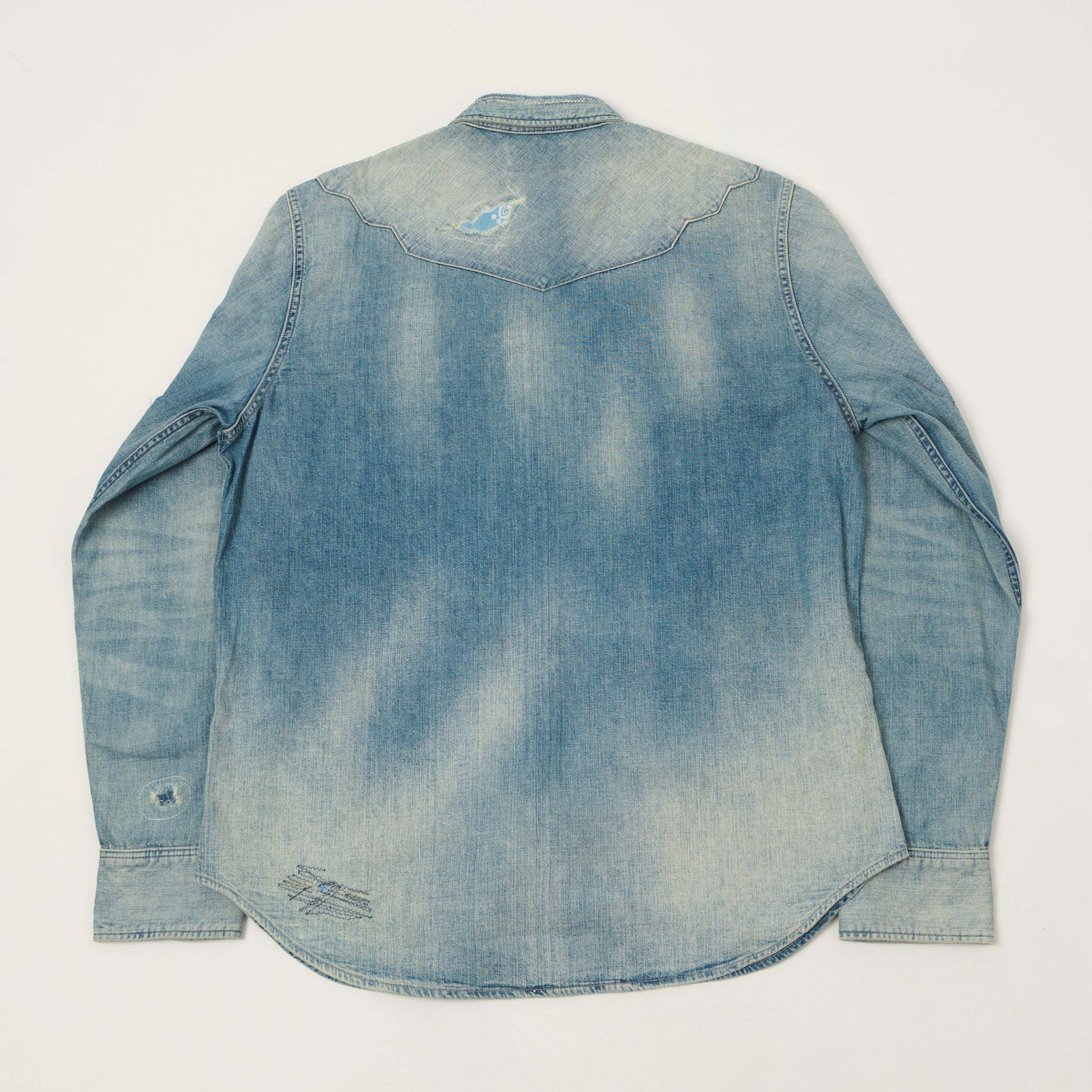 RRL Slim Fit 'Repaired' Denim Western Shirt - Addington Wash