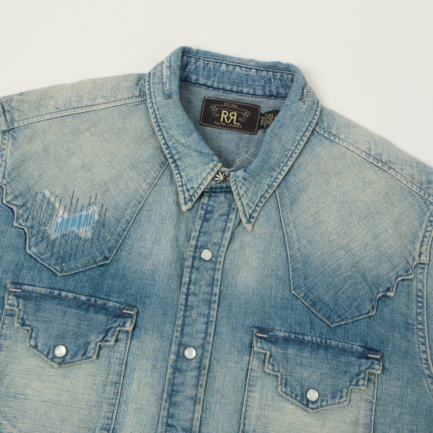 RRL Slim Fit 'Repaired' Denim Western Shirt - Addington Wash