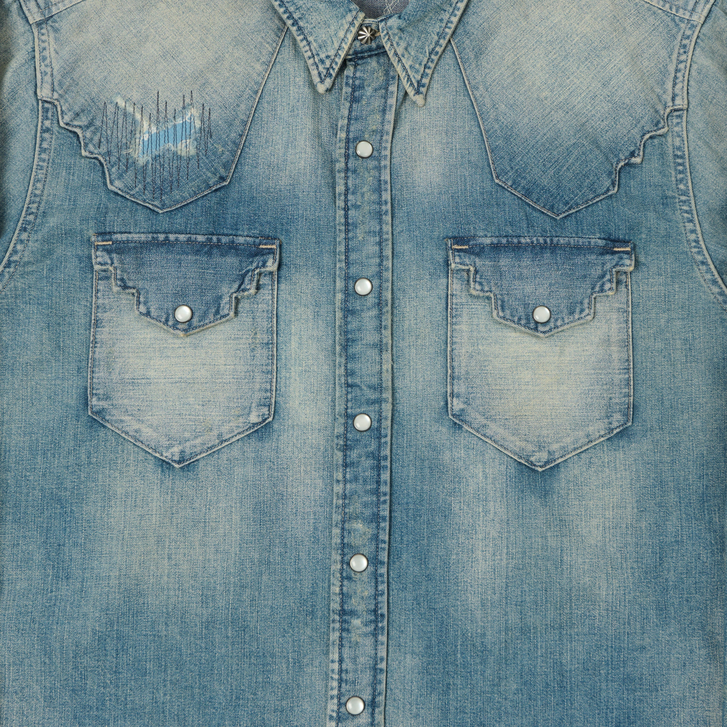 RRL Slim Fit 'Repaired' Denim Western Shirt - Addington Wash