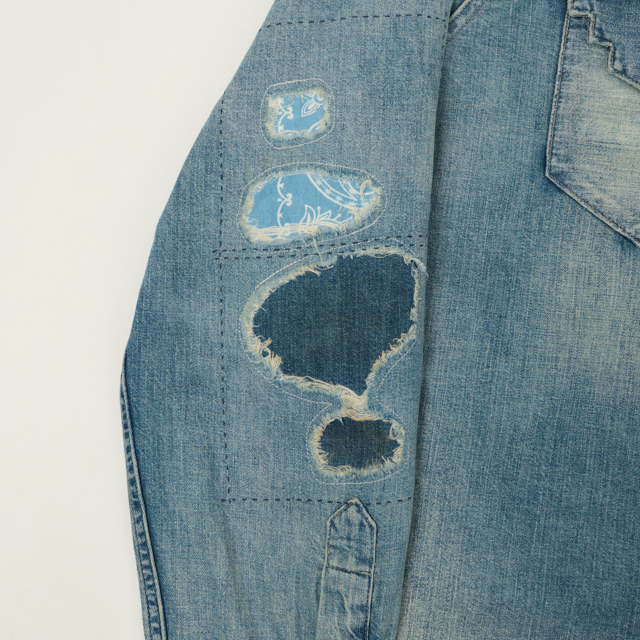 RRL Slim Fit 'Repaired' Denim Western Shirt - Addington Wash