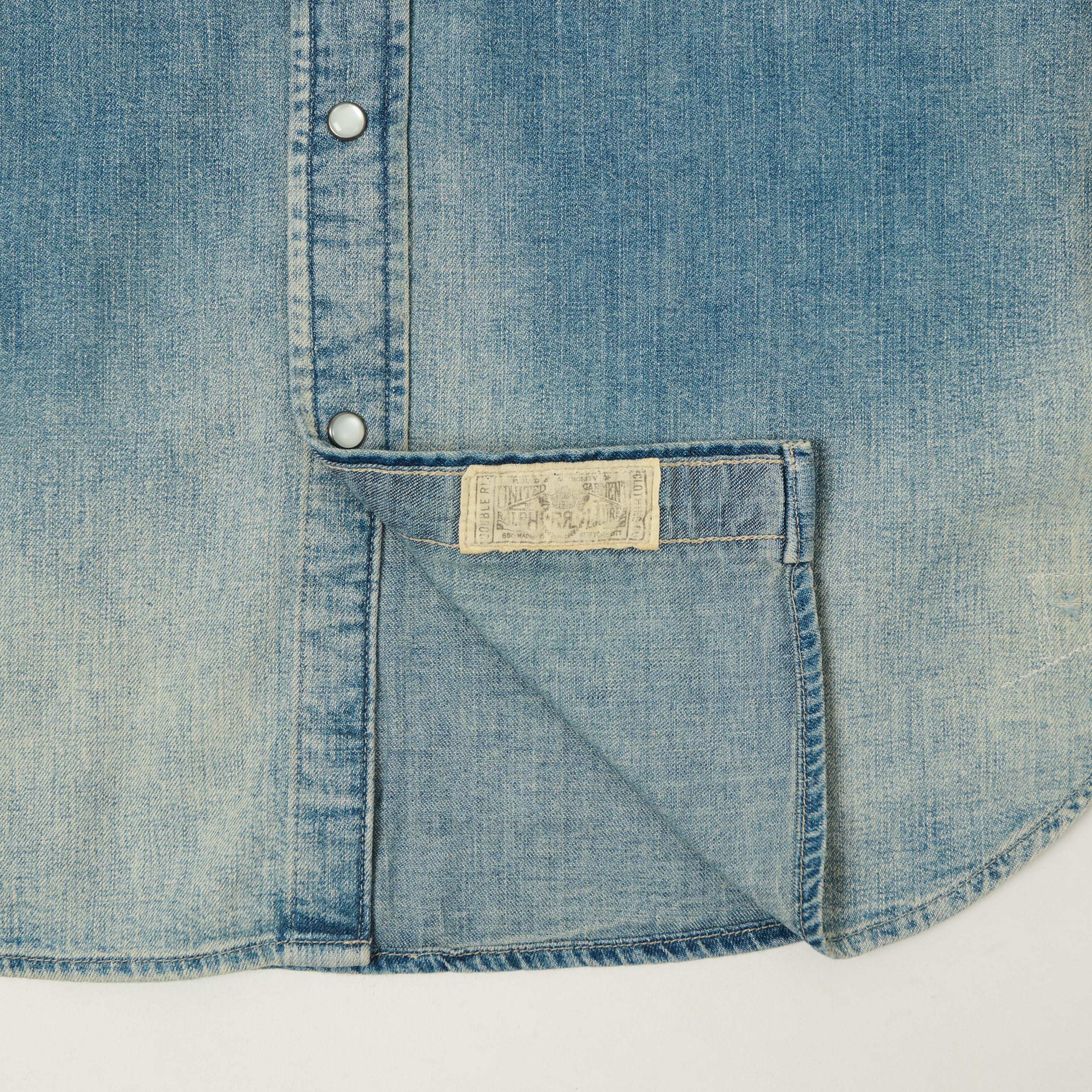 RRL Slim Fit 'Repaired' Denim Western Shirt - Addington Wash