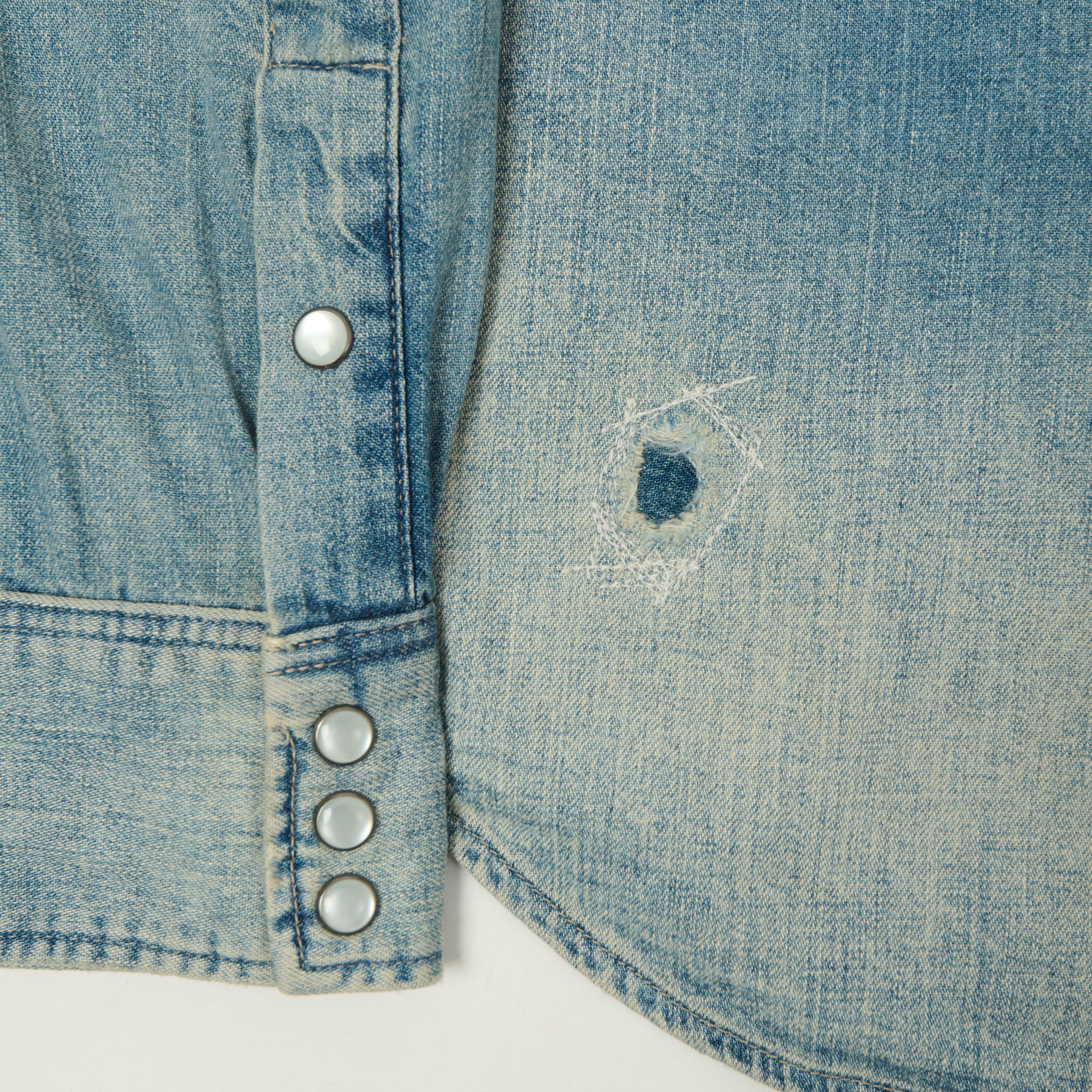 RRL Slim Fit 'Repaired' Denim Western Shirt - Addington Wash
