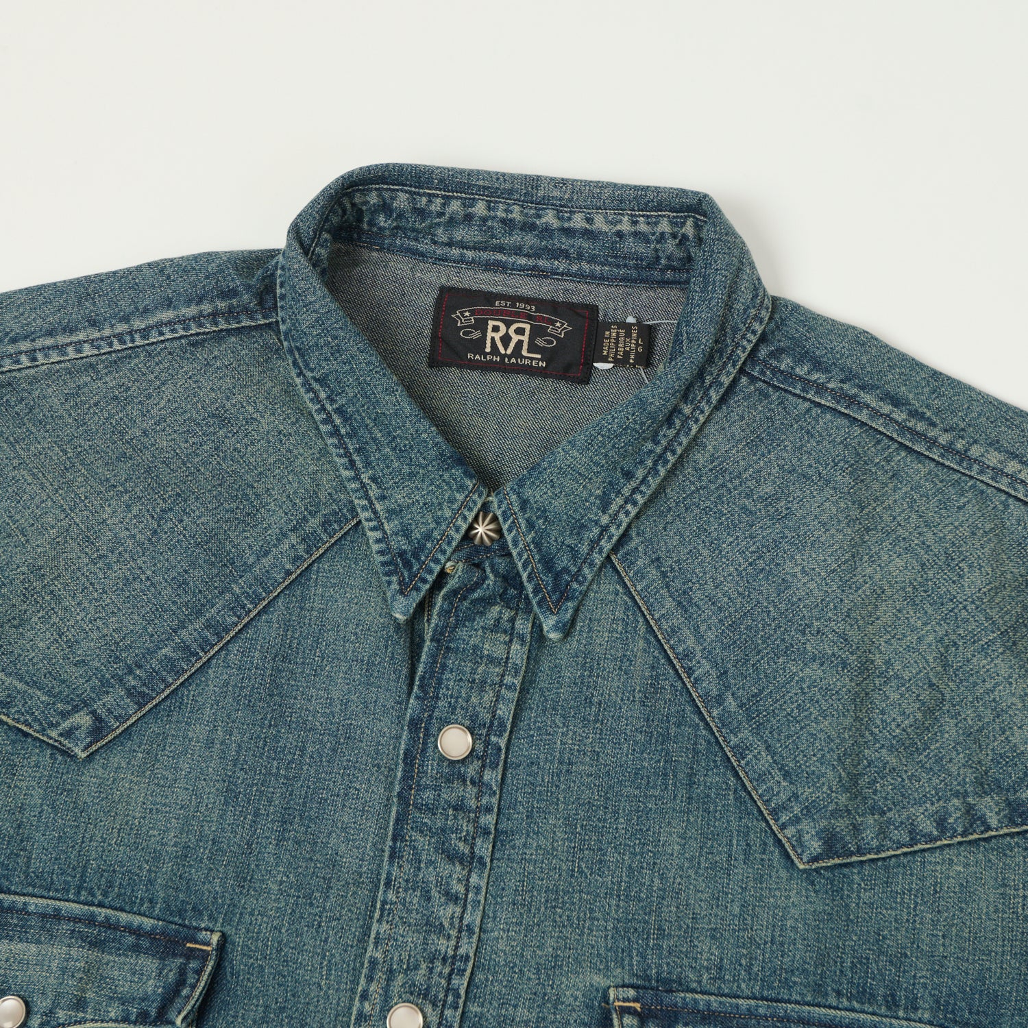 RRL Slim Fit Denim Western Shirt - Dark Wash