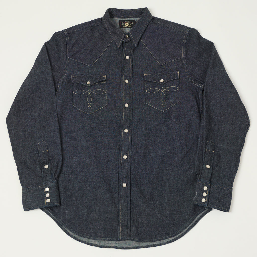 F*ラ様 RRL EMBROIDERED DENIM WESTERN SHIRT Slim Fit Embroidered Denim Western Shirt