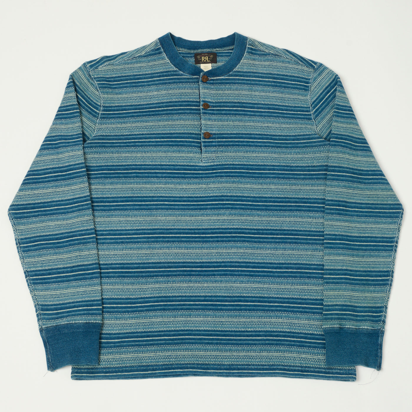 RRL Jacquard-Knit Thermal Henley - Indigo Stripe