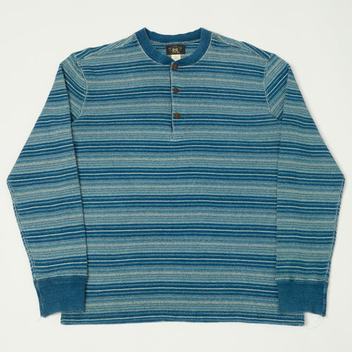 RRL Jacquard-Knit Thermal Henley - Indigo Stripe