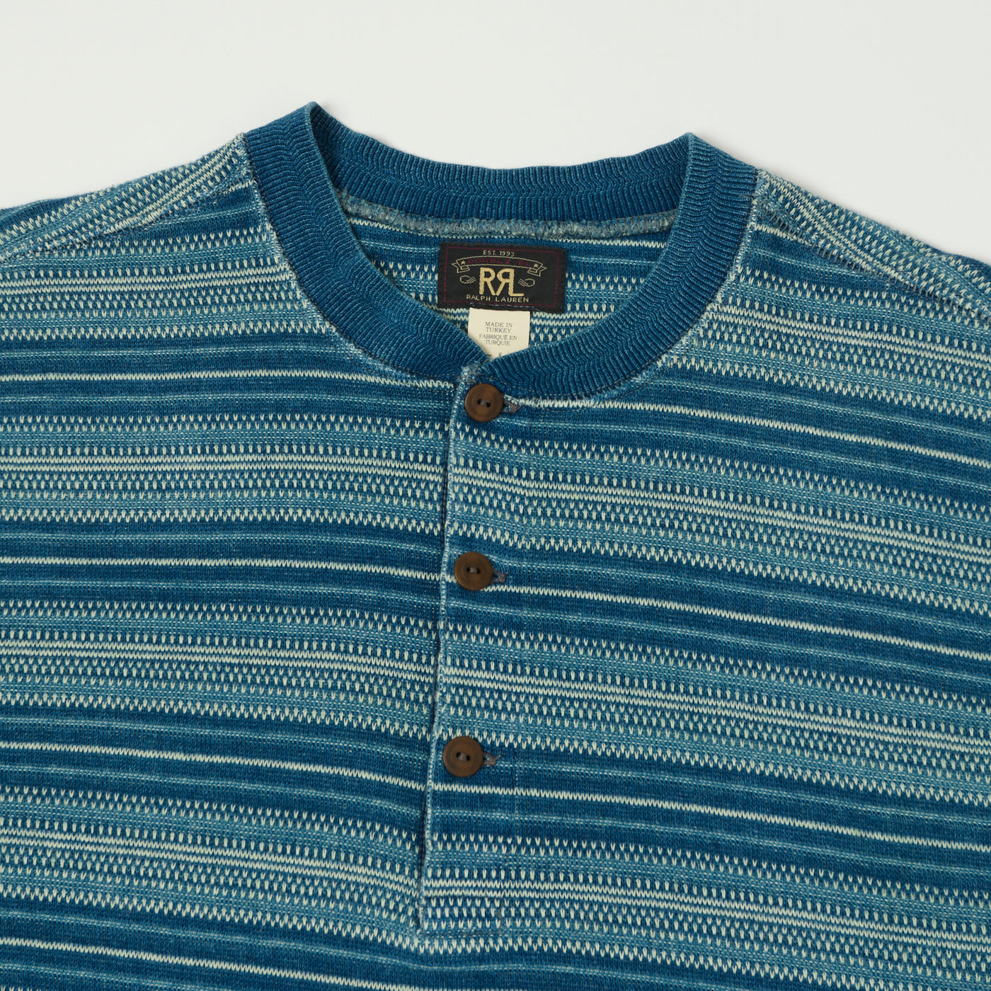 RRL Jacquard-Knit Thermal Henley - Indigo Stripe