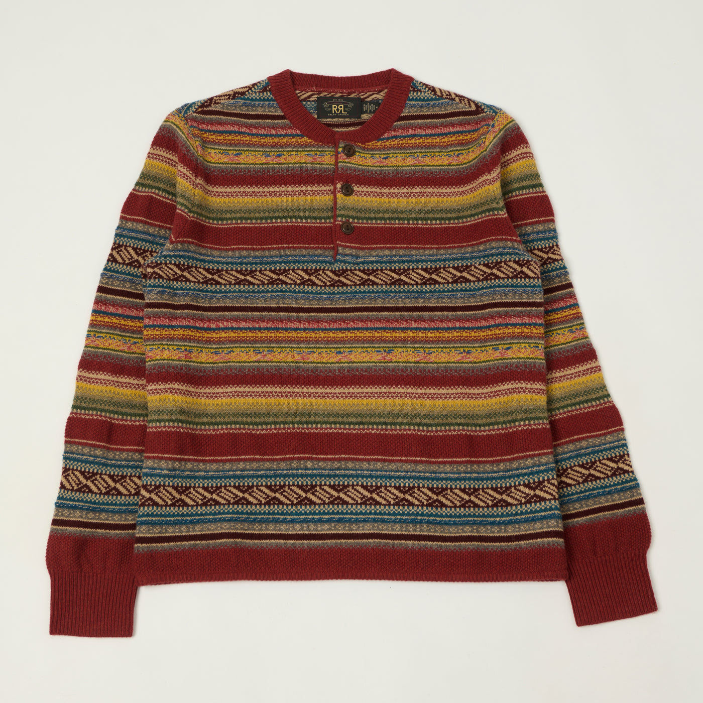 RRL Jacquard Knit Wool Henley - Red