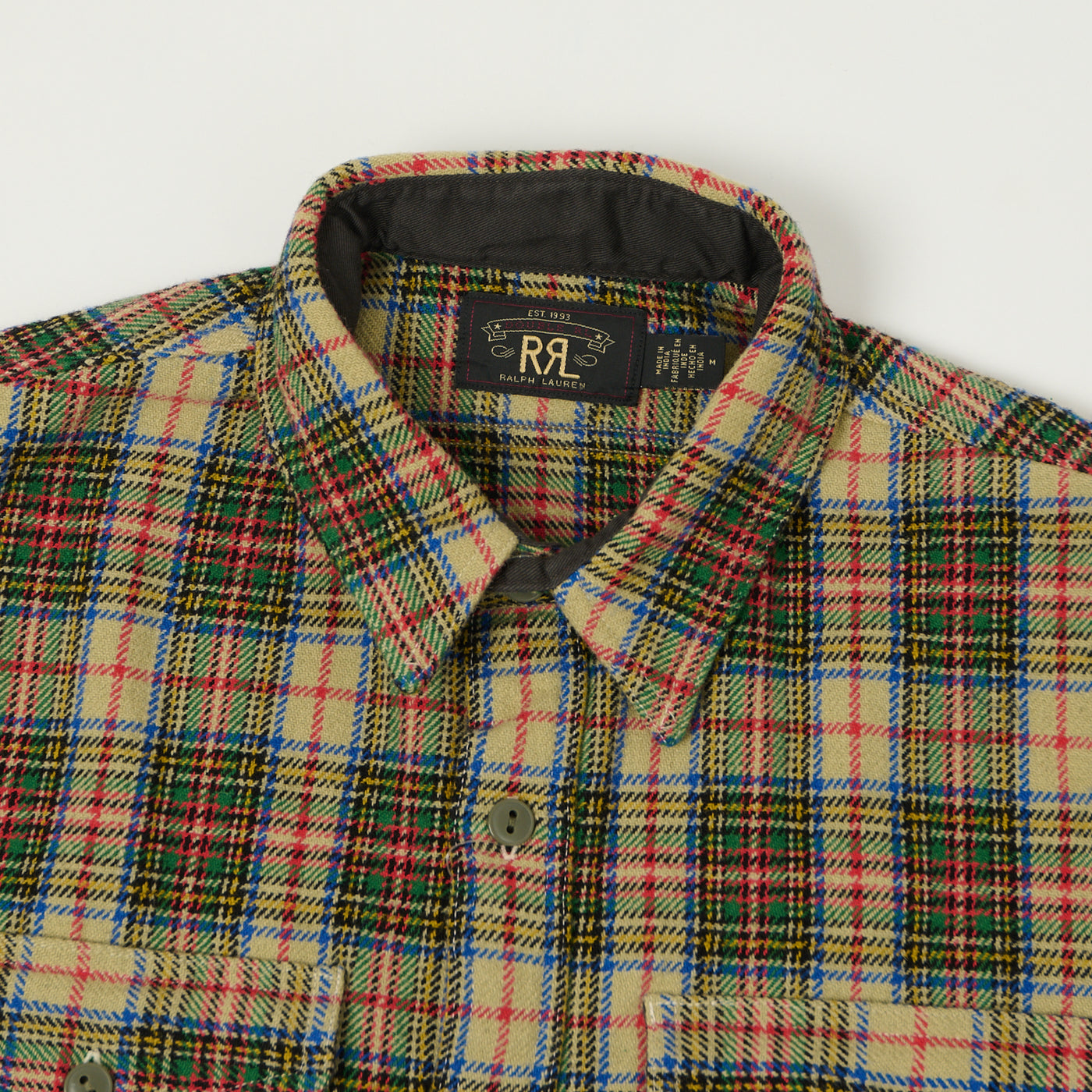 RRL 'Trek' Plaid Wool Over Shirt  - Cream/Green