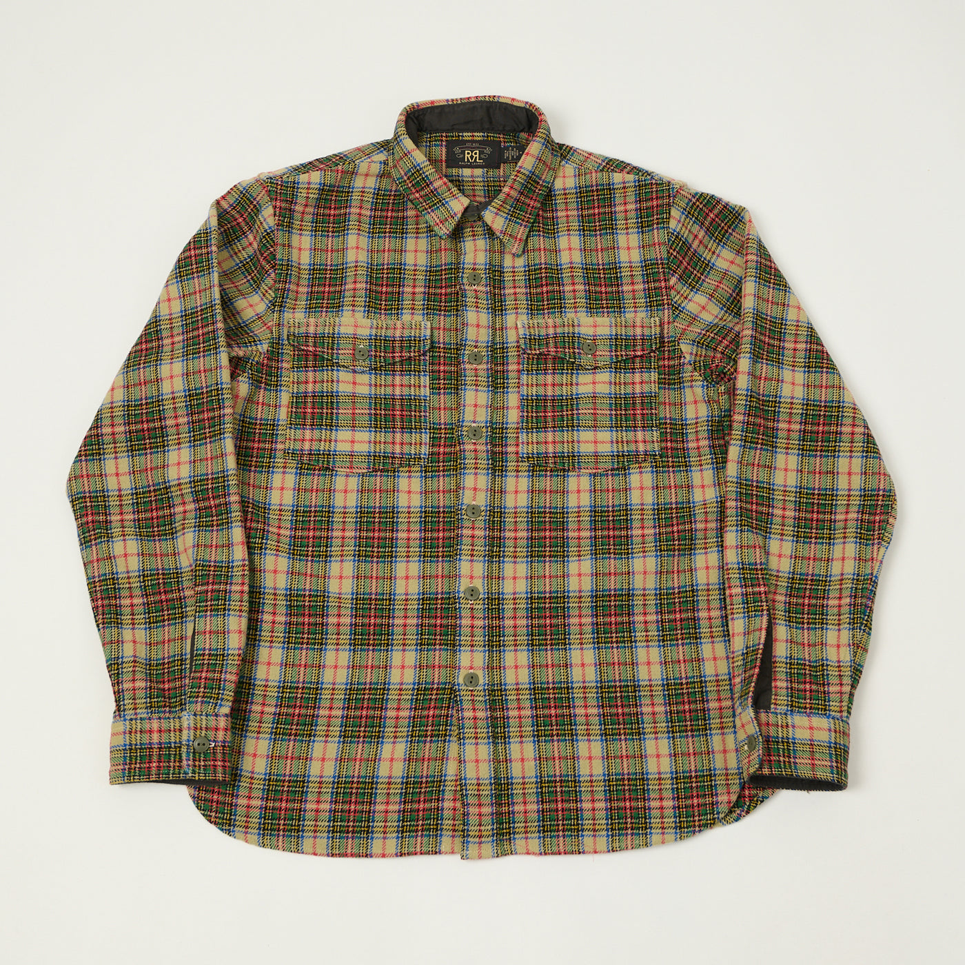 RRL 'Trek' Plaid Wool Over Shirt  - Cream/Green