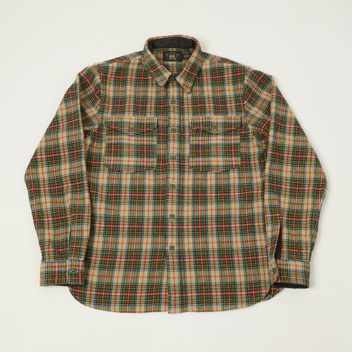 RRL 'Trek' Plaid Wool Over Shirt  - Cream/Green