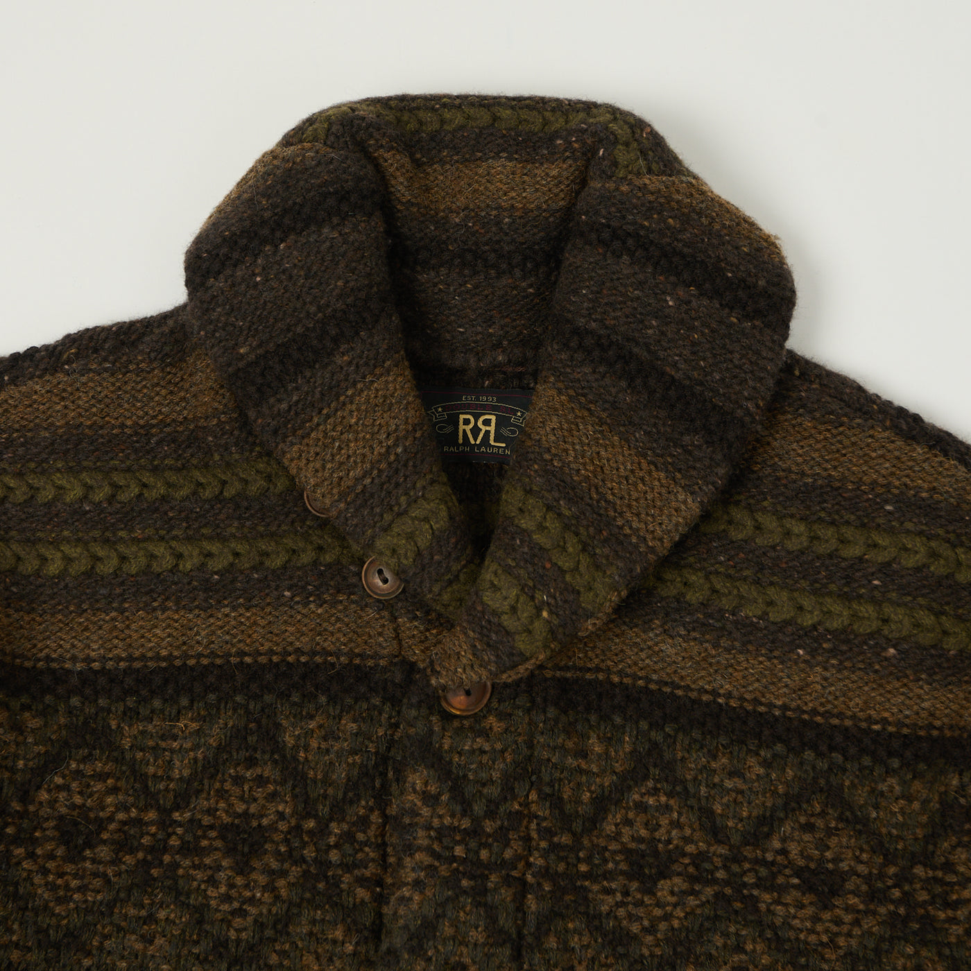 RRL Wool Shawl Collar Cardigan - Brown/Olive
