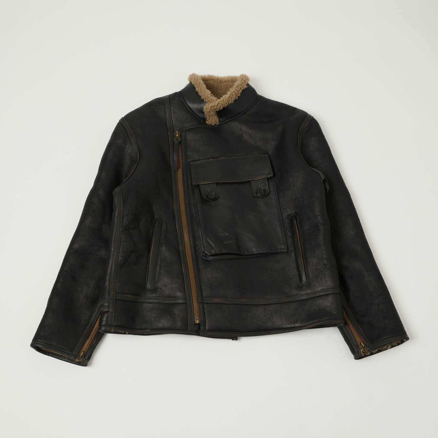 Shangri-La Heritage Swedish Motorcycle Shearling Jacket - Vintage Black