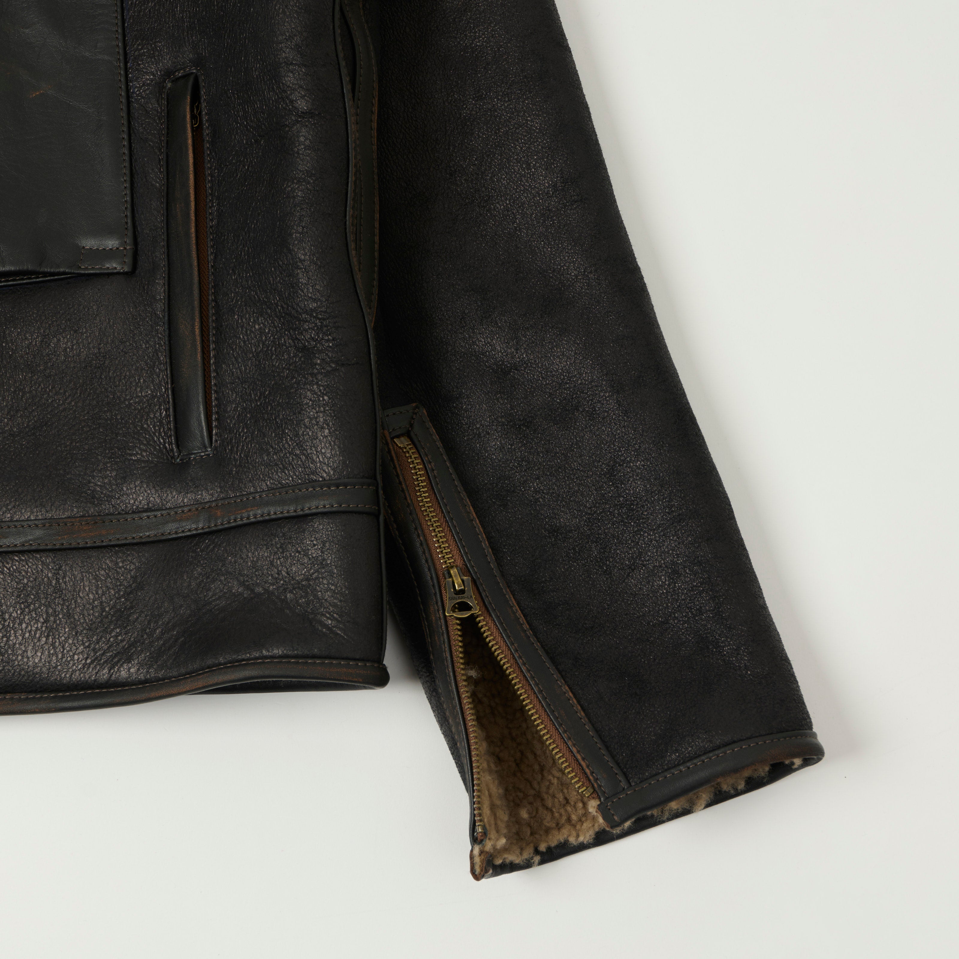 Shangri-La Heritage Swedish Motorcycle Shearling Jacket - Vintage Black