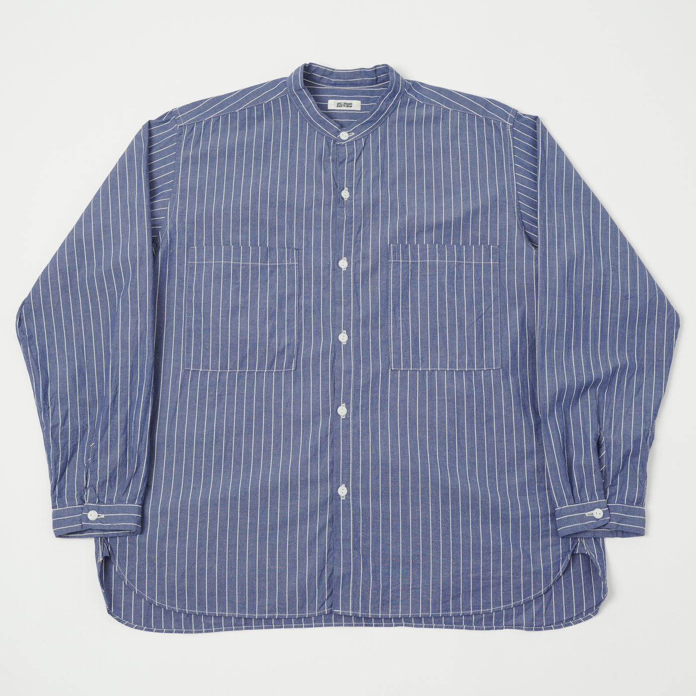 Spellbound Cotton Linen Stripe Big Pocket Shirt - Blue