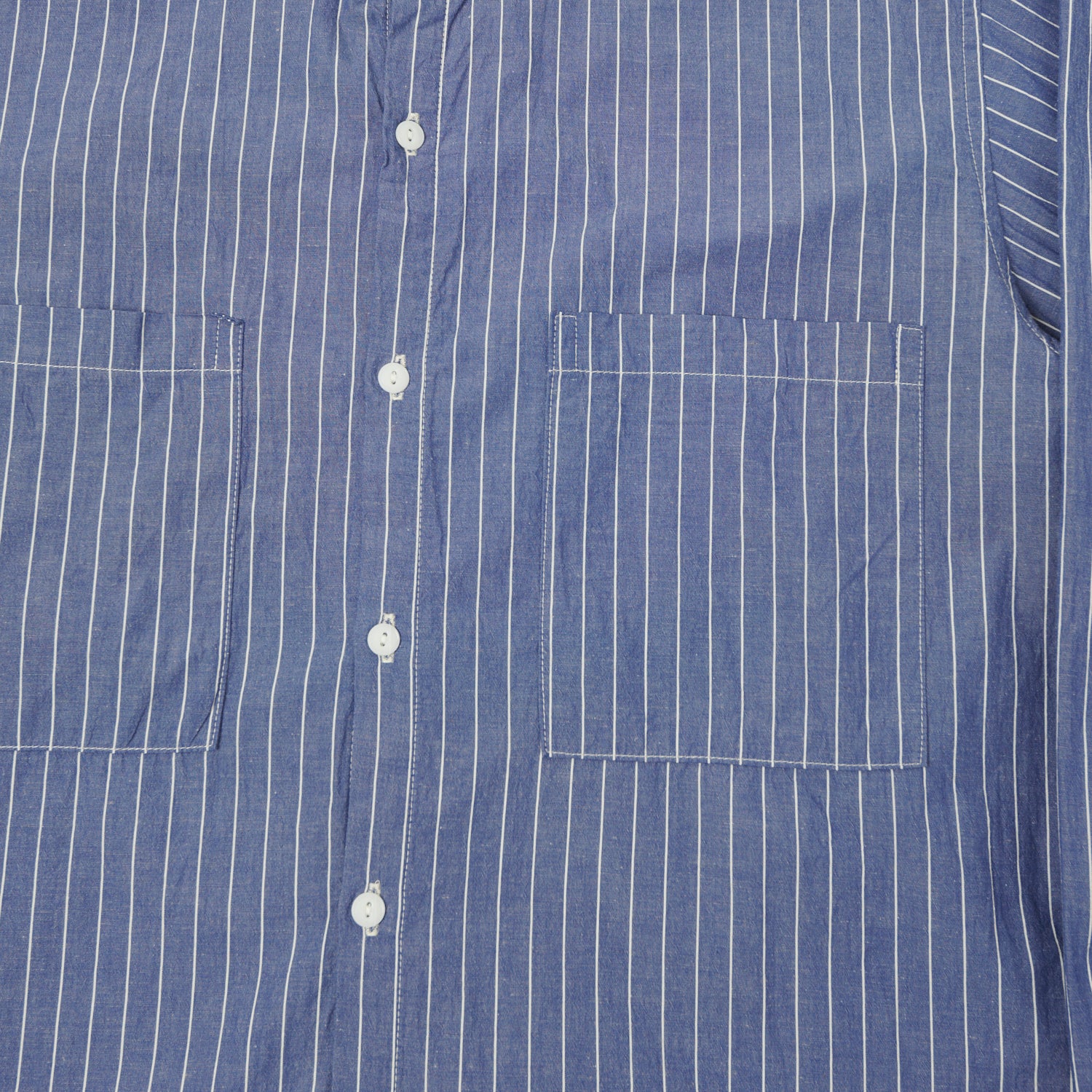 Spellbound Cotton Linen Stripe Big Pocket Shirt - Blue