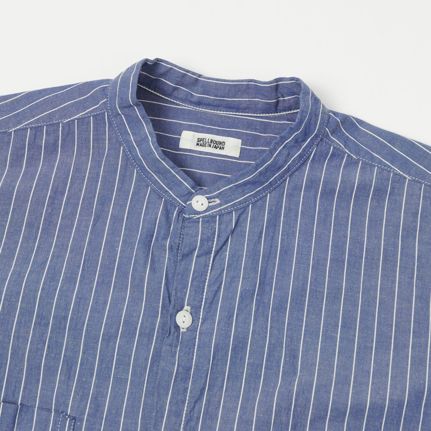 Spellbound Cotton Linen Stripe Big Pocket Shirt - Blue