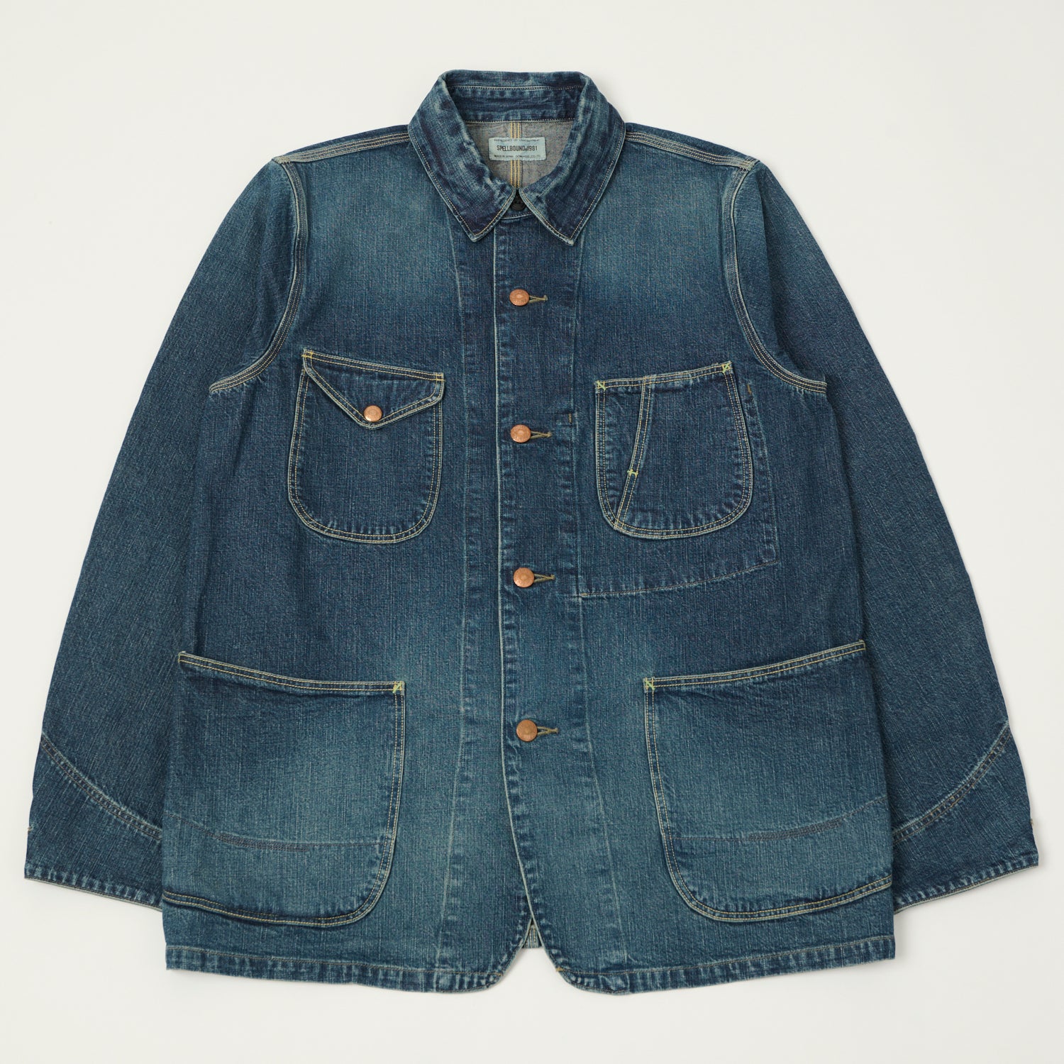 spell bound denim jacket テーラードジャケット Spellbound Authentic 10.5oz Denim Coverall Jacket - Used Wash